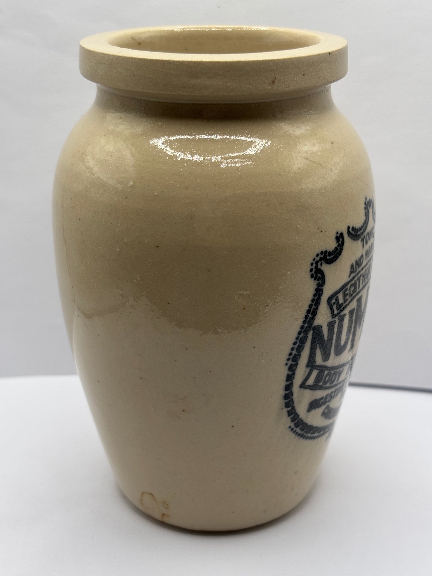 Old numol body builder advertising jar, 13cms