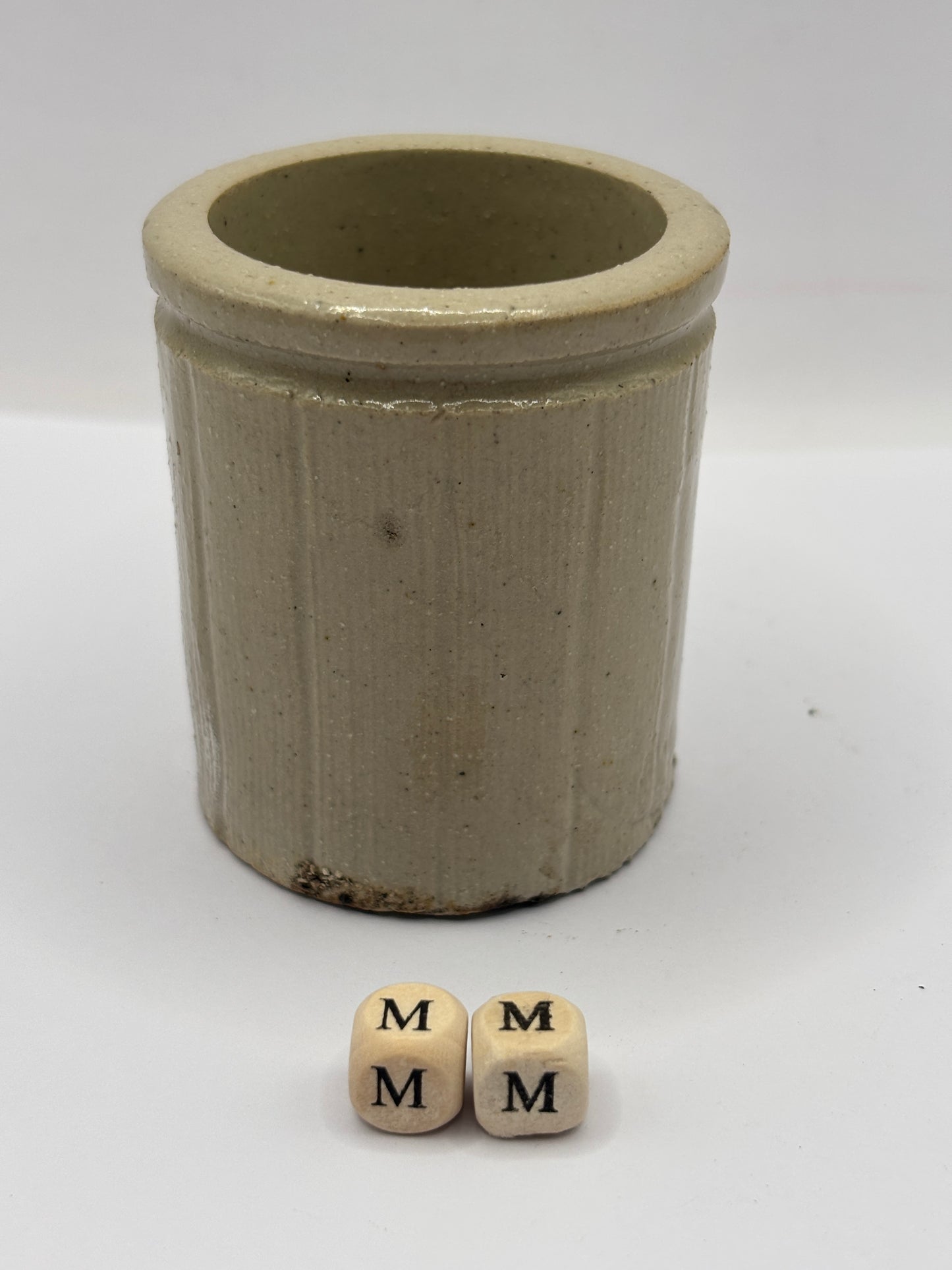 Old mini ribbed stoneware jam pot (mm)