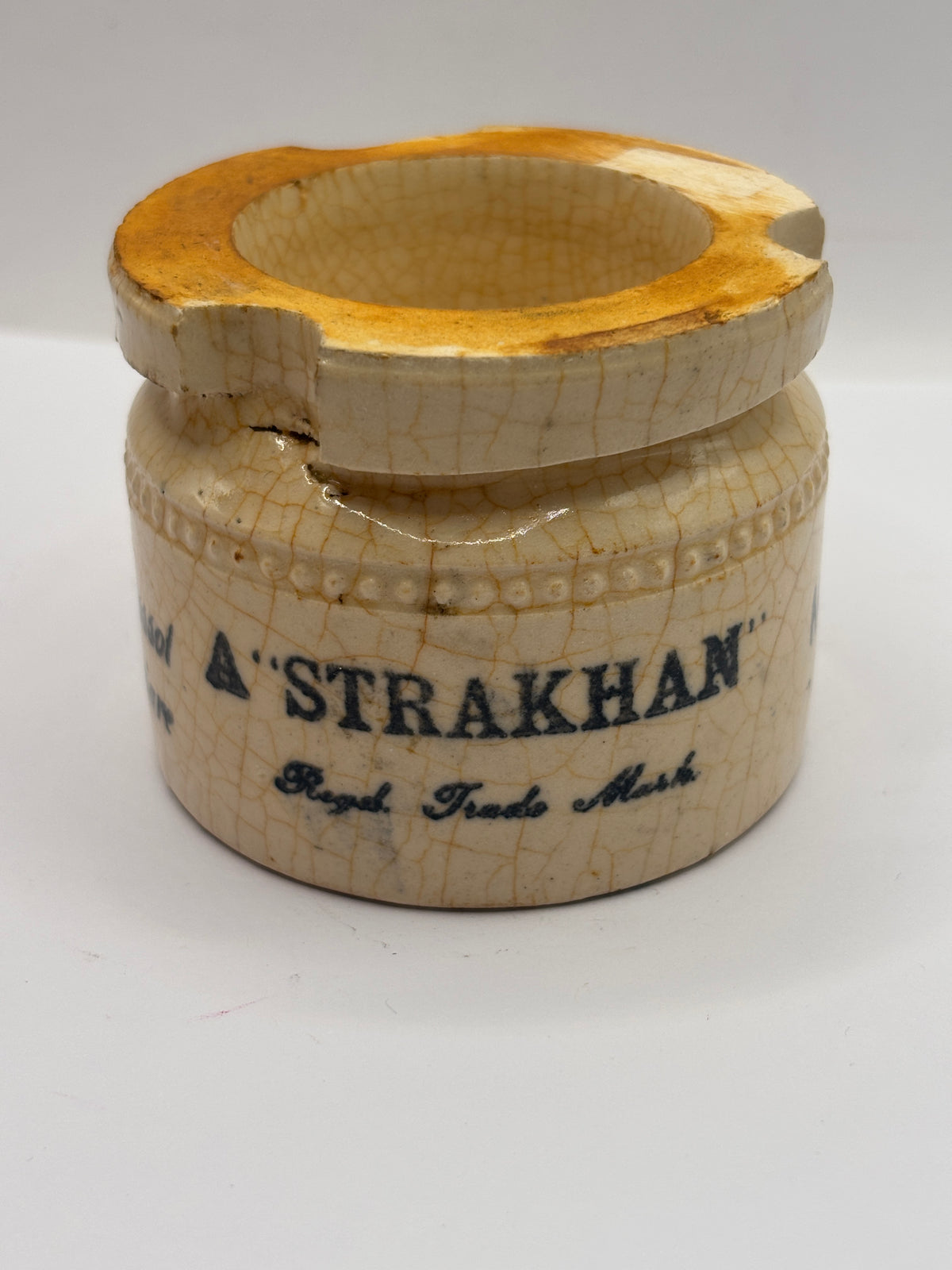 Old stoneware advertising jar, Malossol Caviare