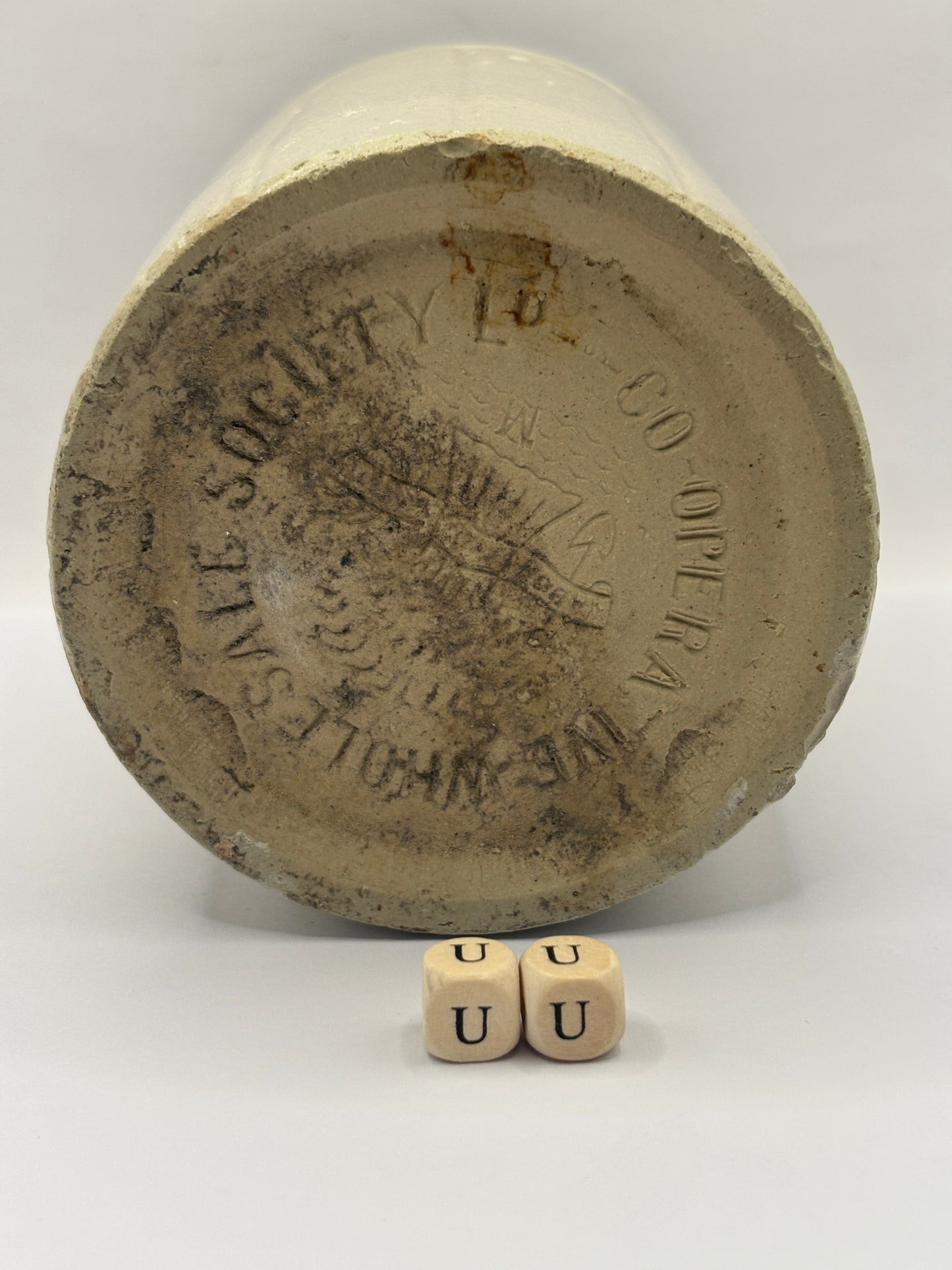 Old 2lb ribbed stoneware jam pot (UU) cooperative wholesale society