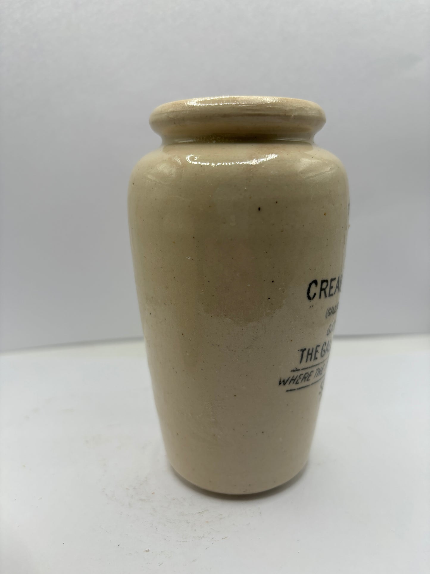 The Galloway creamery, white stoneware cream pot