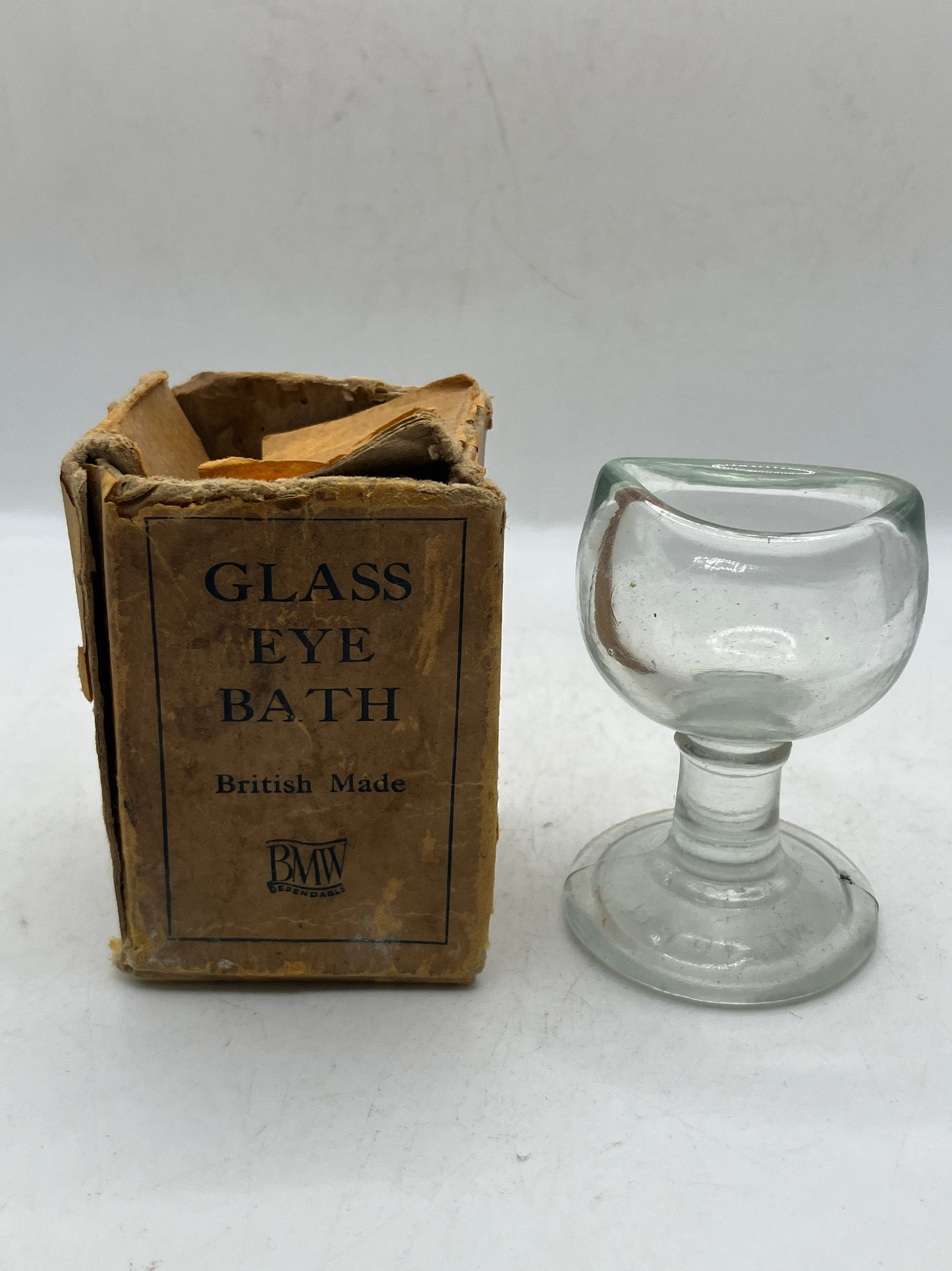 Clear glass eye bath with original box