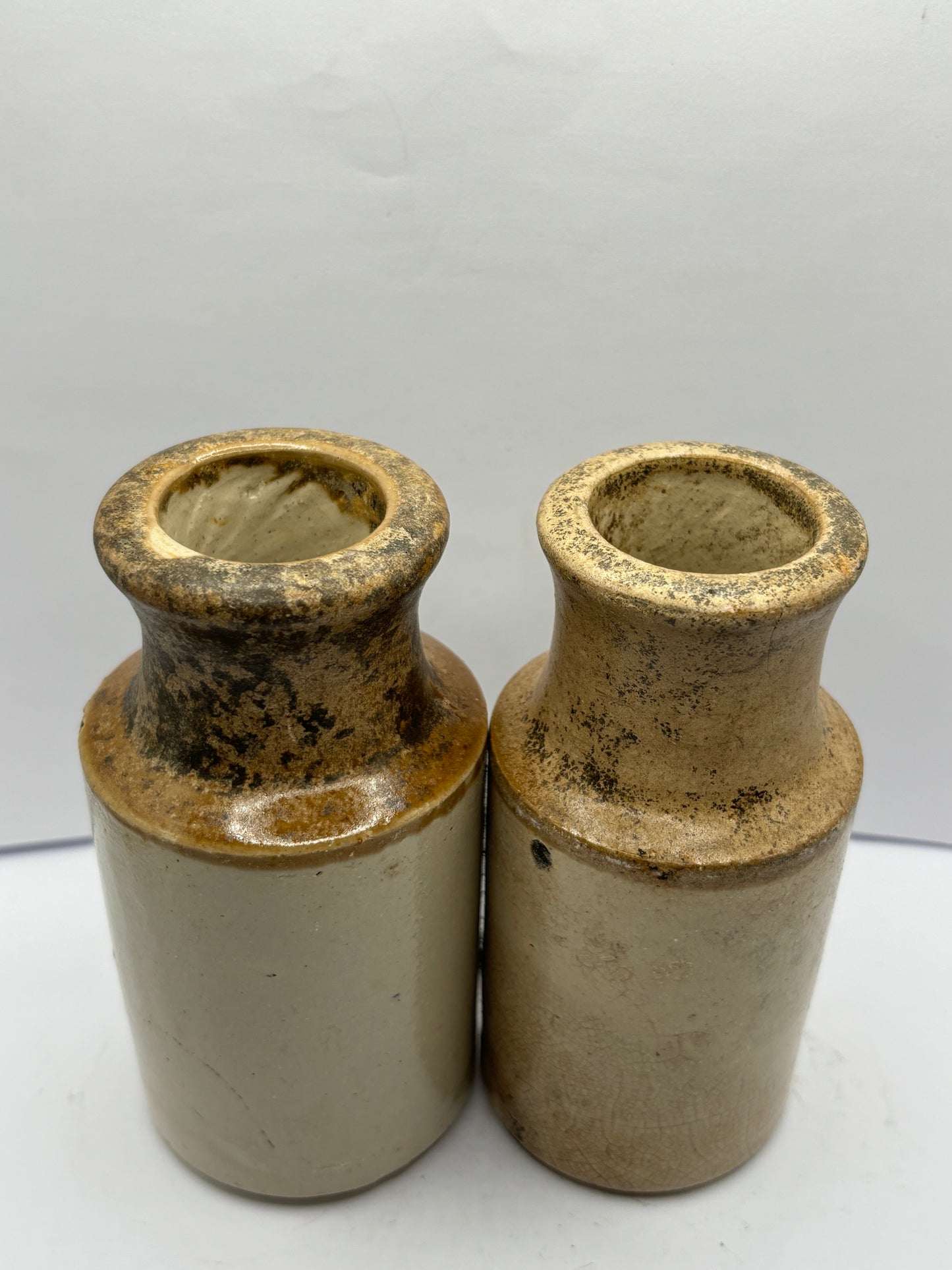 2 old stoneware blacking pots