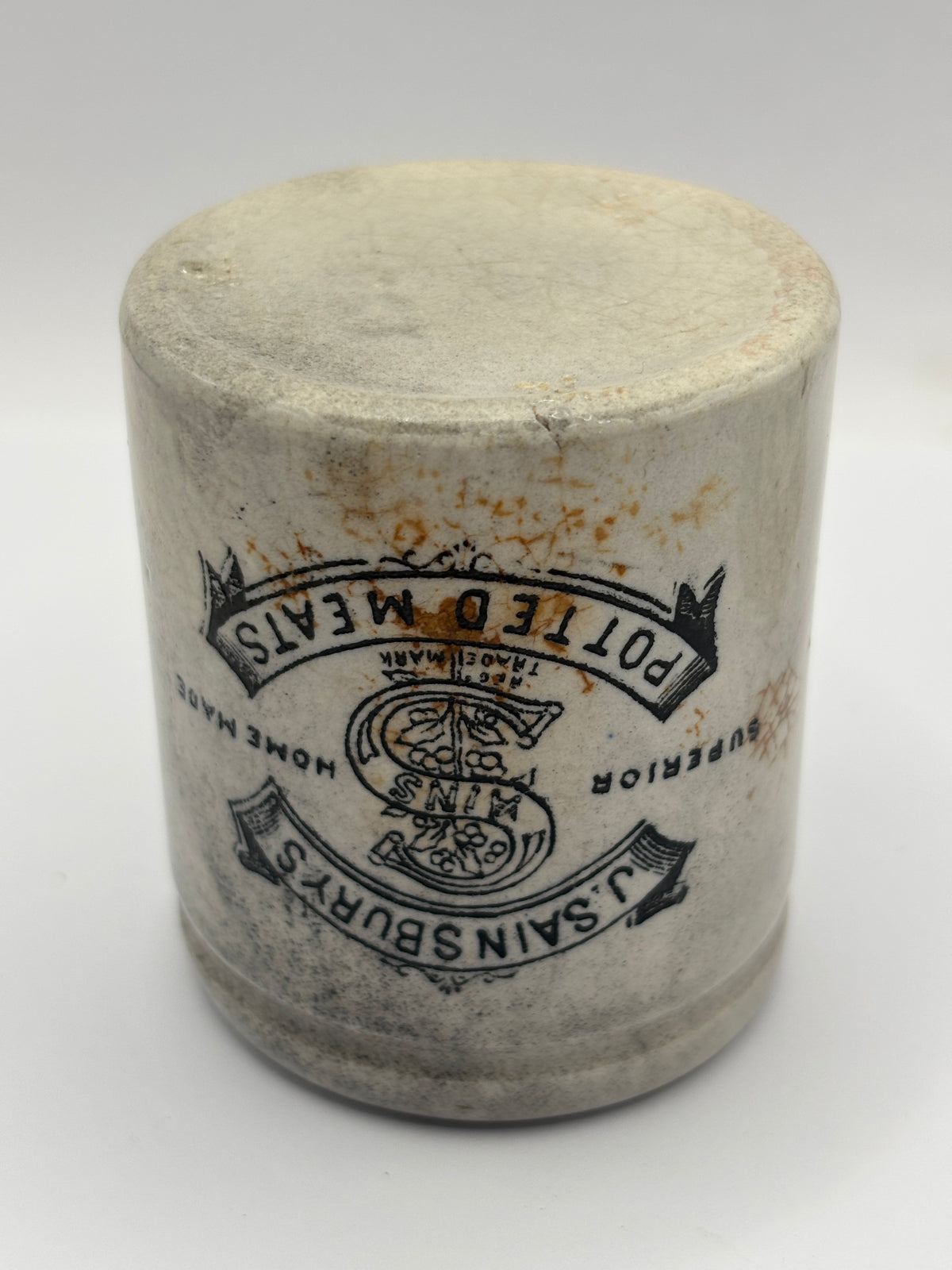 Old stoneware advertising jar, Sainsburys potted meat