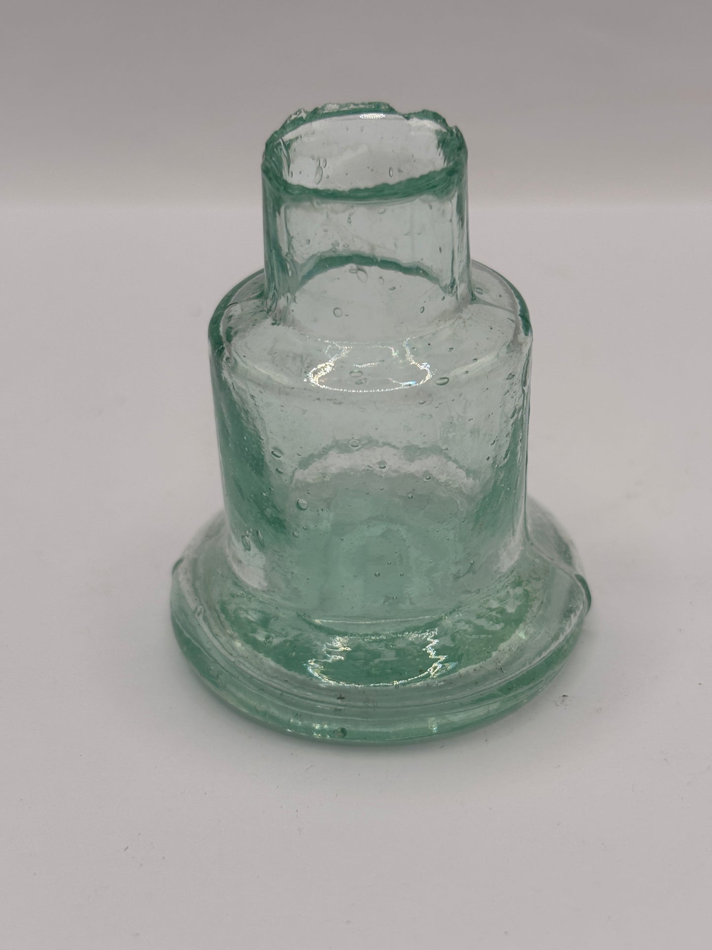 Old advertising aqua glass inkwell, Bell ink. Stephens ink London