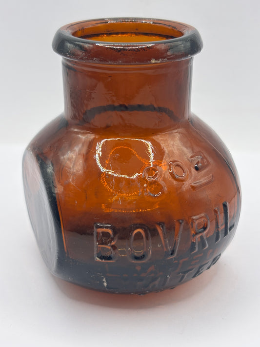 Old 8oz amber glass advertising Bovril bottle