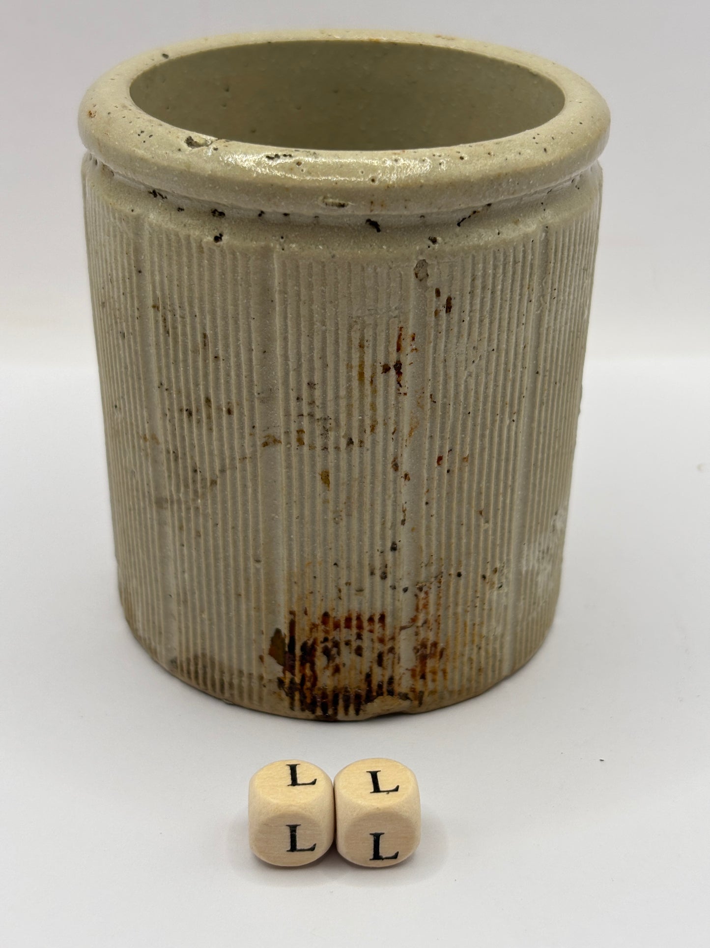 Old small ribbed stoneware jam pot (LL)