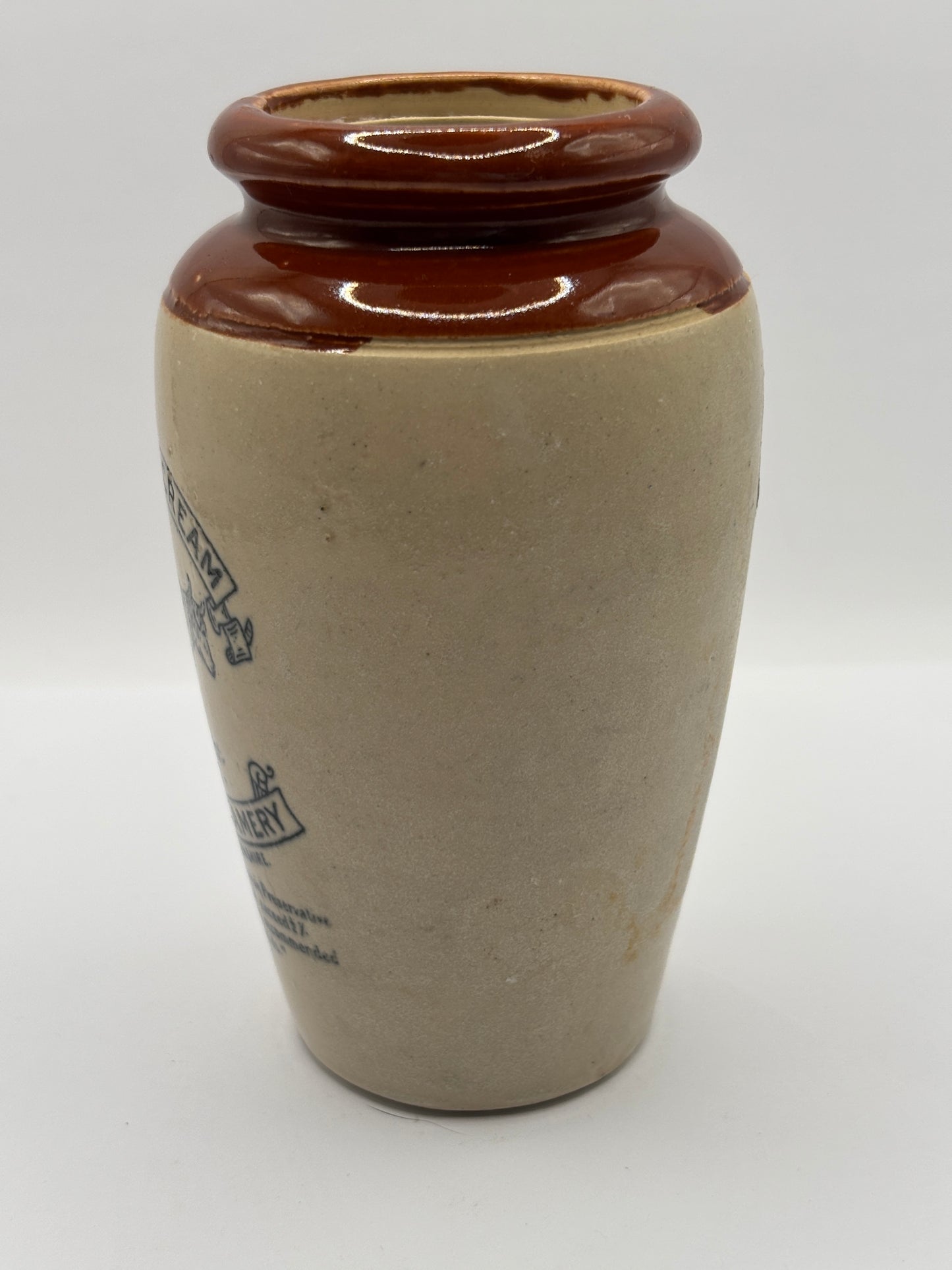 Old advertising cream pot, Huntly creamery. Milk maid. Pure rich cream