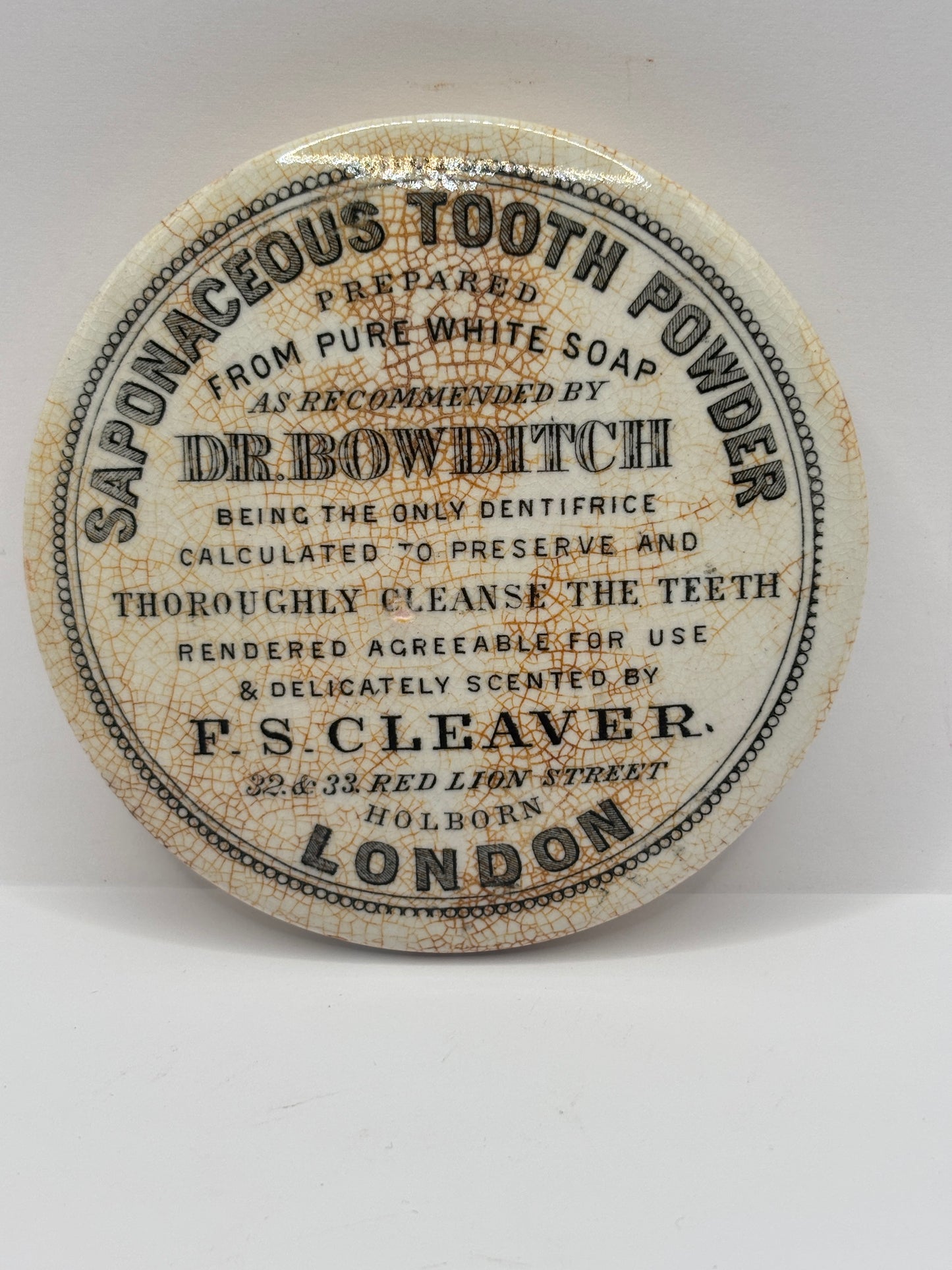 old advertising lid, Saponaceous tooth powder
