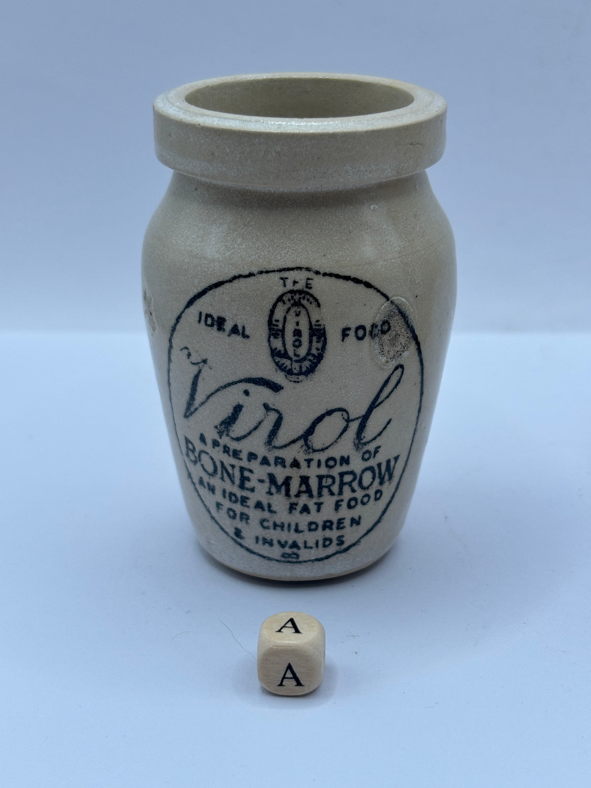 Old advertising stoneware Virol pot (a)