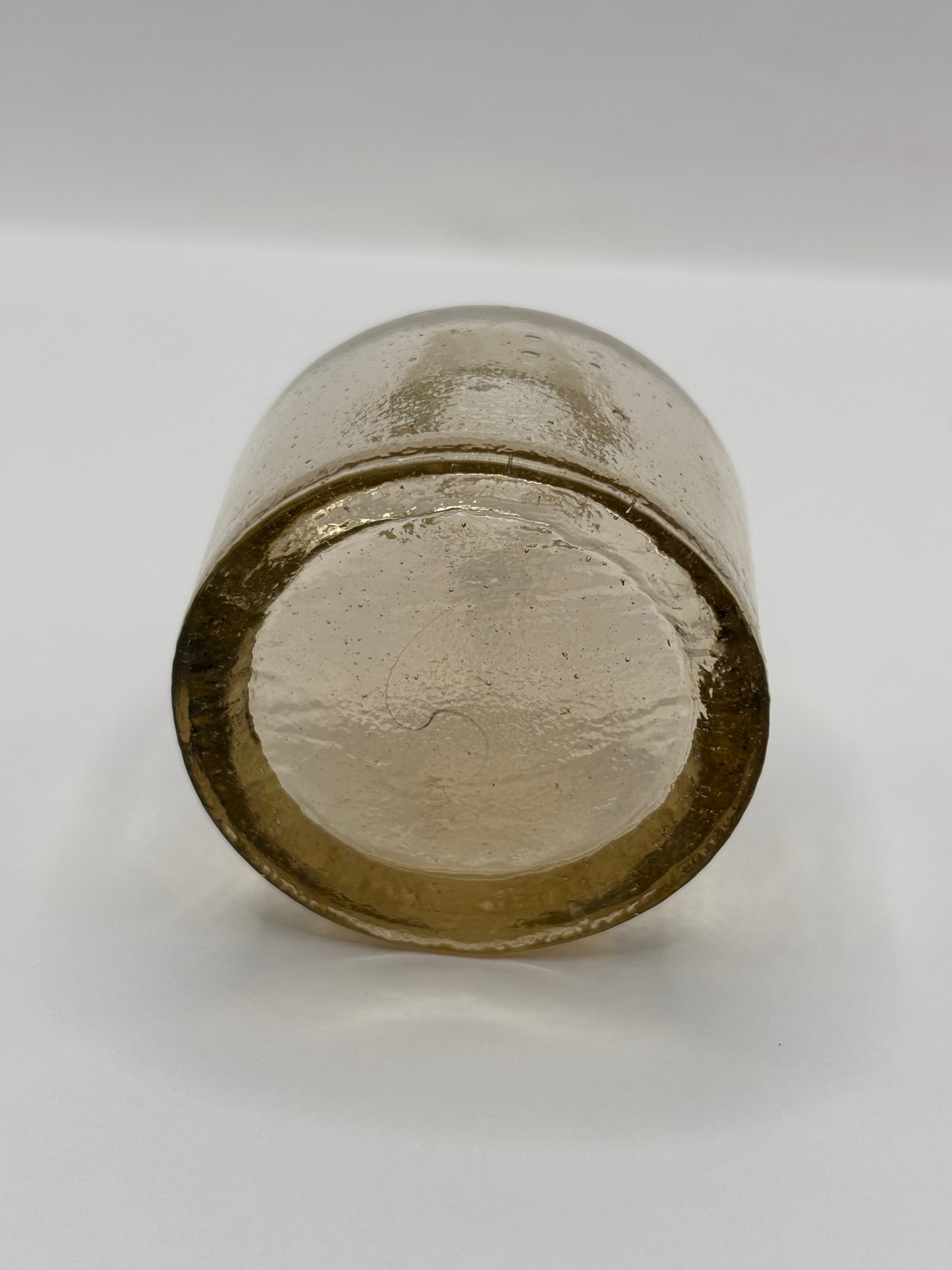 Old unusual coloured peachy/light amber glass ink, inkwell, penny ink
