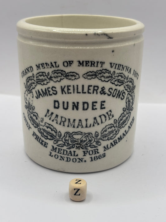 Old 1lb stoneware marmalade pot, James Keiller Dundee marmalade (z)