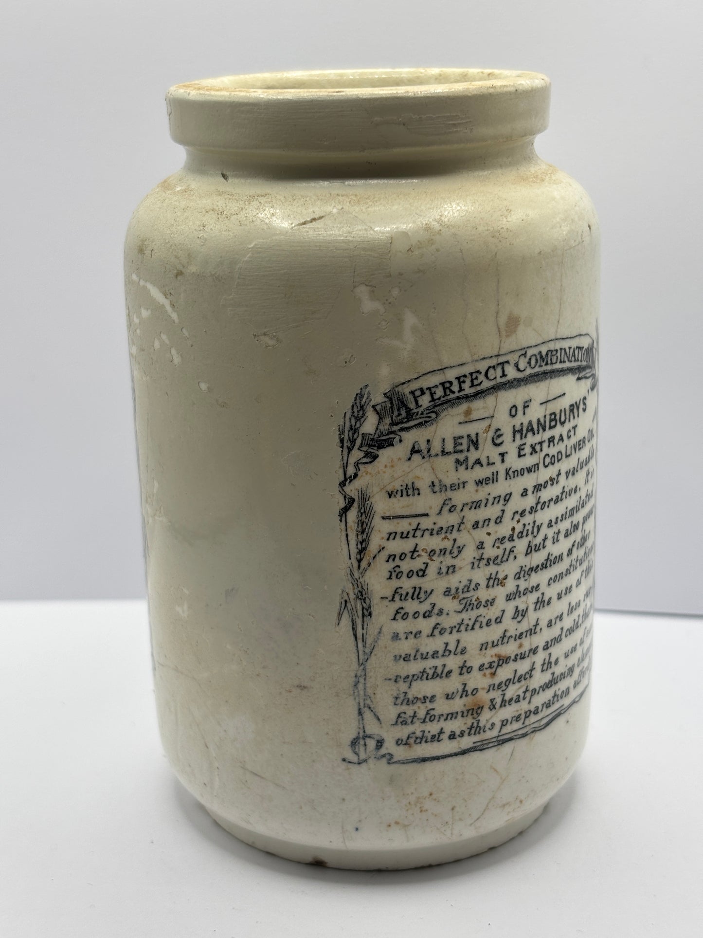 Old Bynol advertising pot, repaired & damaged