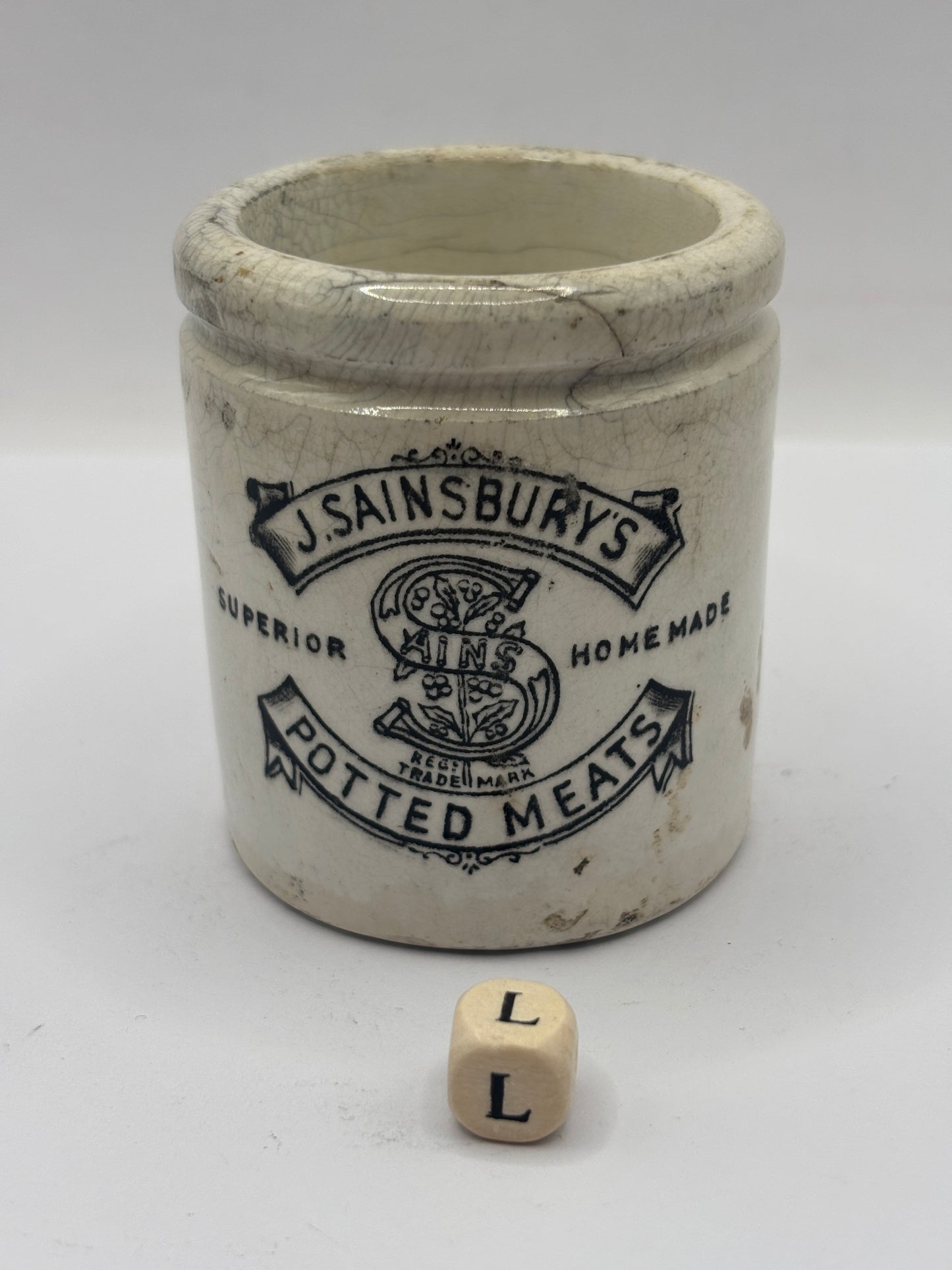 Old sainsburys advertising pot, home made potted meats (L)