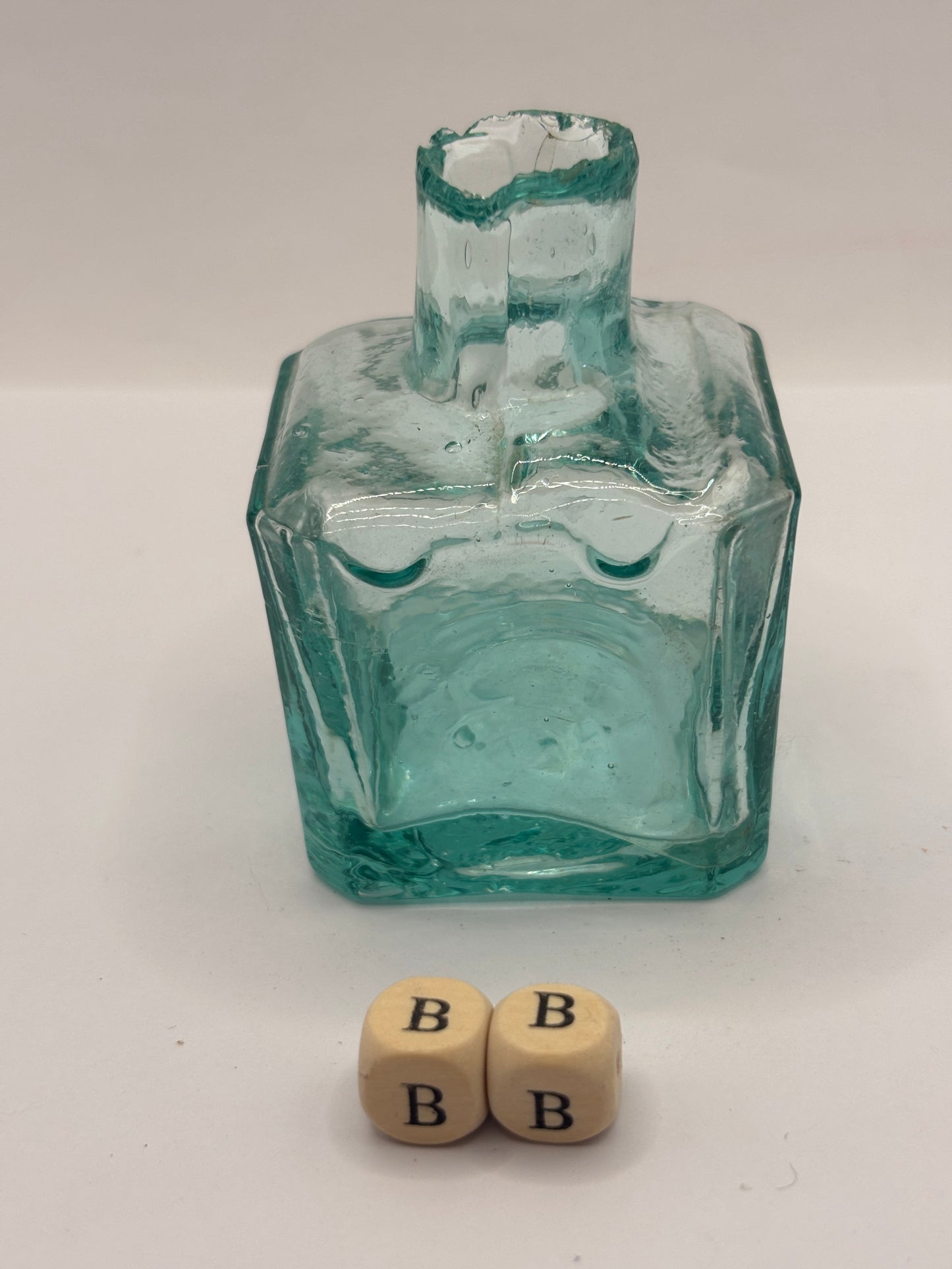 Old aqua glass inkwell (BB)