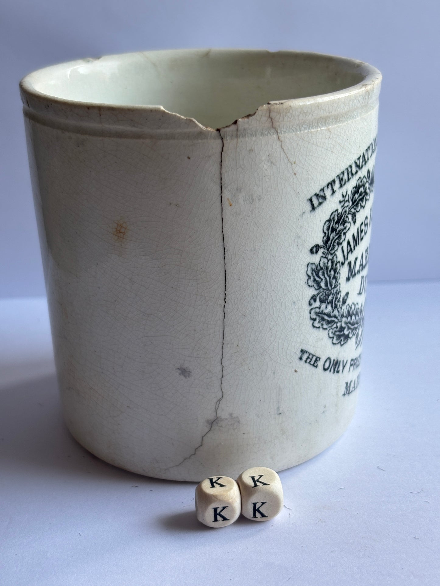 Old 1lb James Keiller dundee marmalade jar (kk) early version, damaged