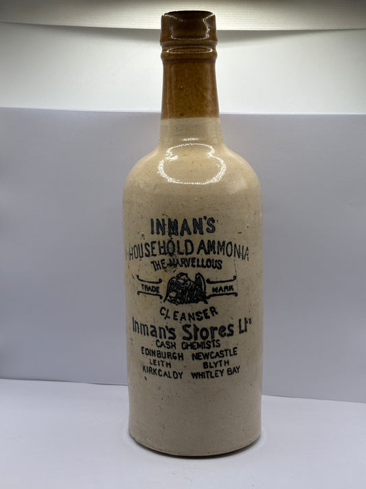 Old White stoneware ammonia bottle, Inmans household Ammonia