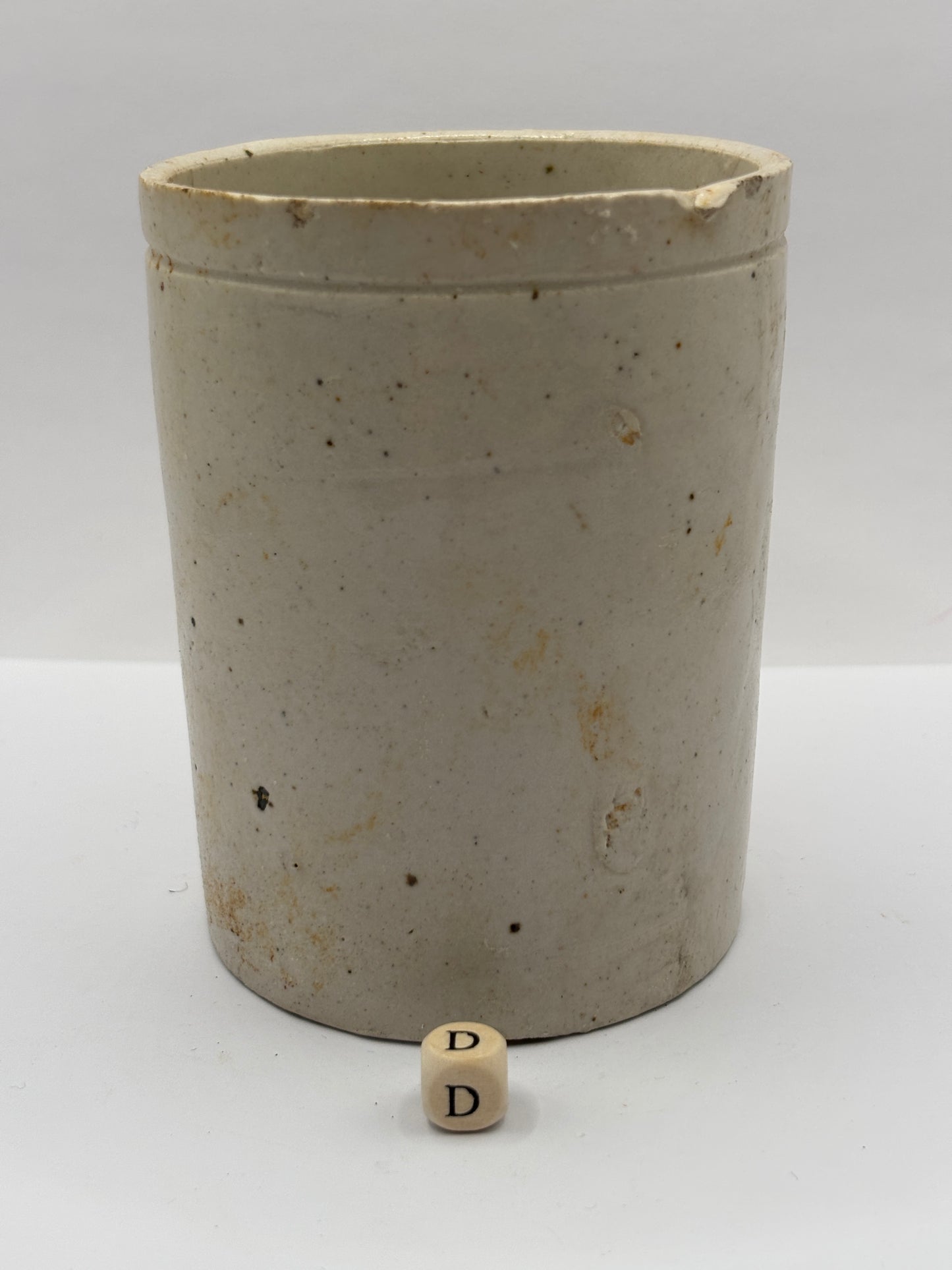 Old 1lb ribbed stoneware jam pot with added label (D)