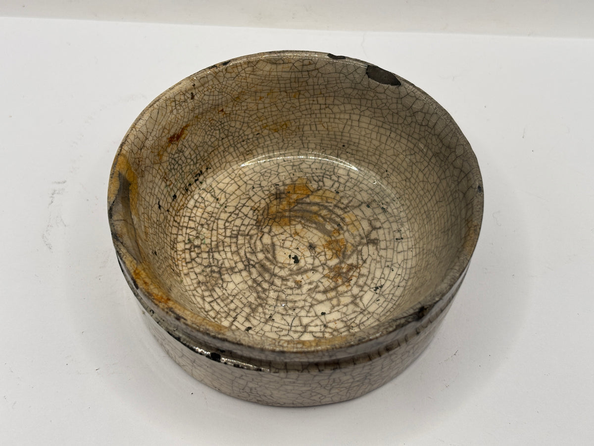 Old stoneware meat paste pot, chippy
