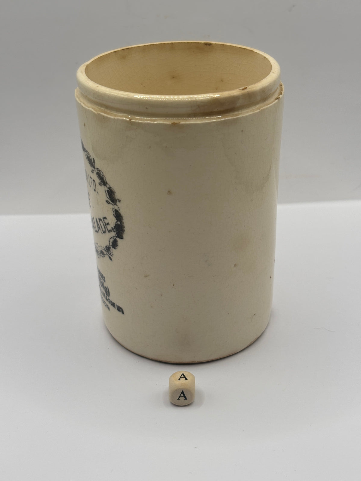 Old 1lb stoneware marmalade pot, James Keiller Dundee marmalade (a)