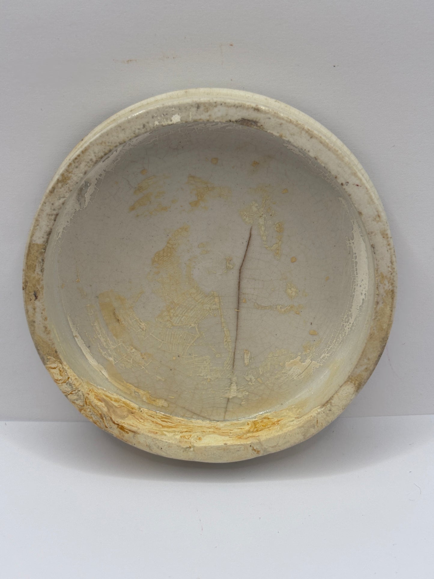 Old advertising lid, CH Jaschkes cold cream. Damaged/repaired