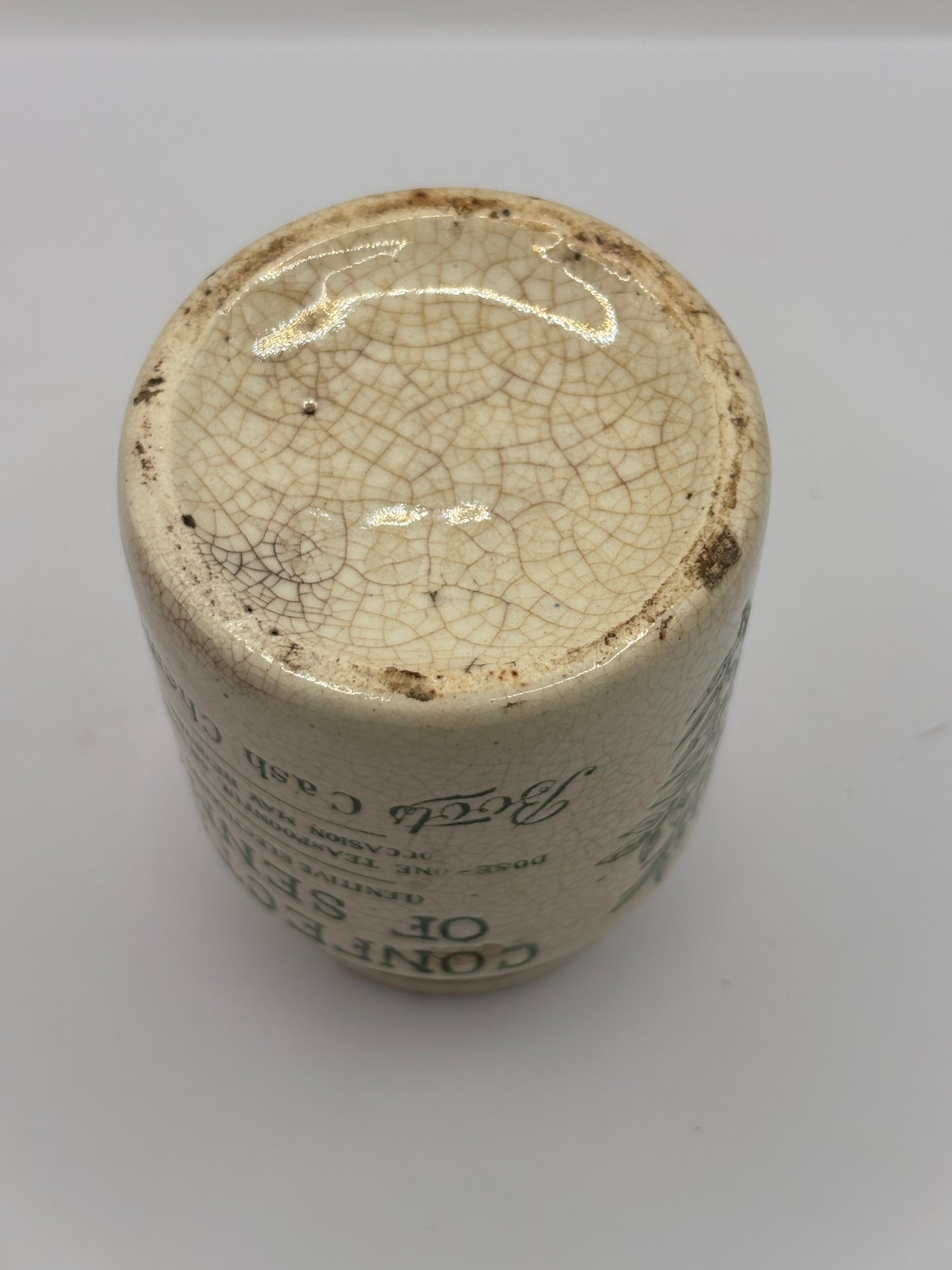 Old stoneware advertising jar, Boots confection of senna
