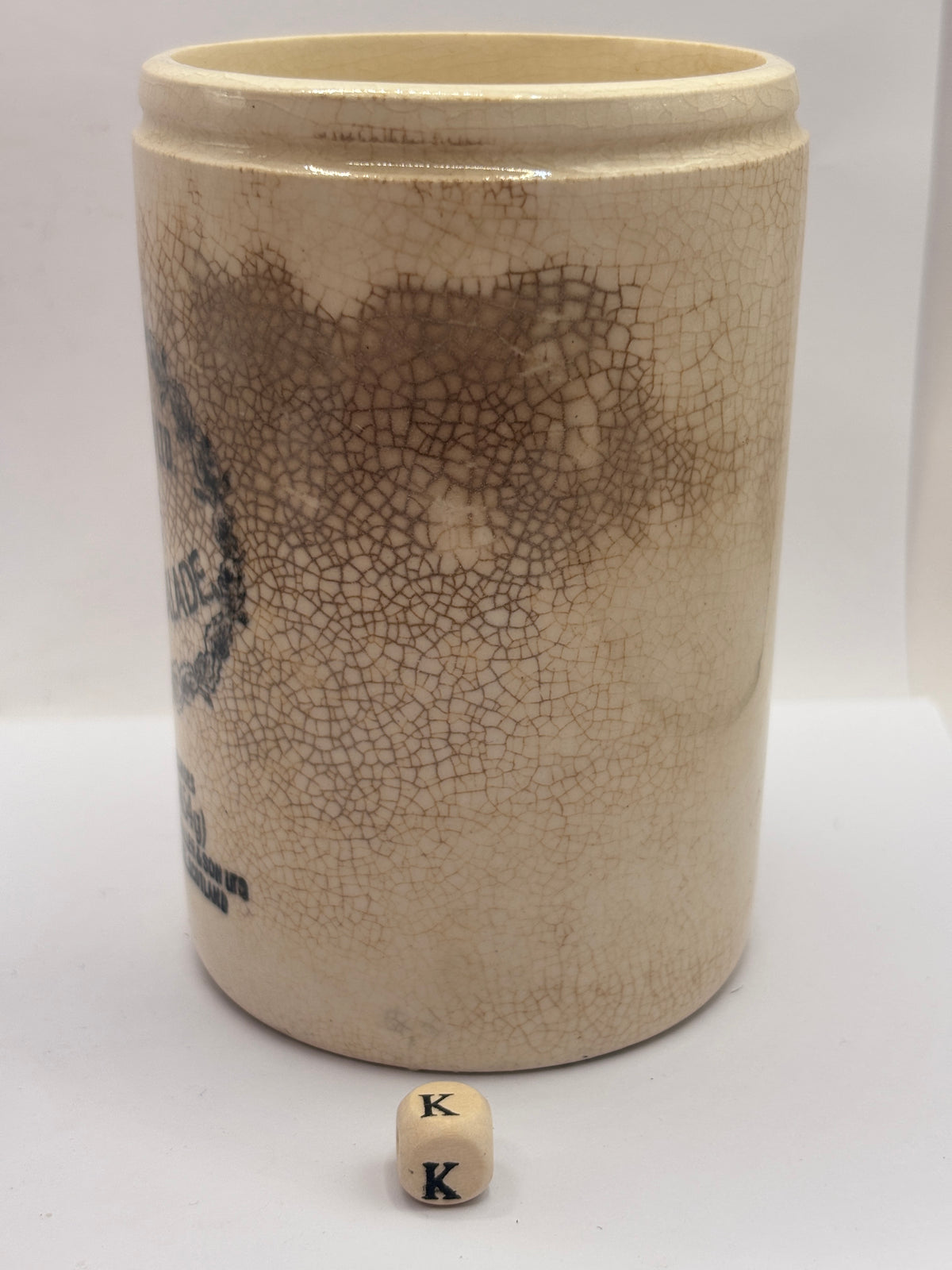 Old 1lb stoneware marmalade pot, James Keiller Dundee marmalade (K)