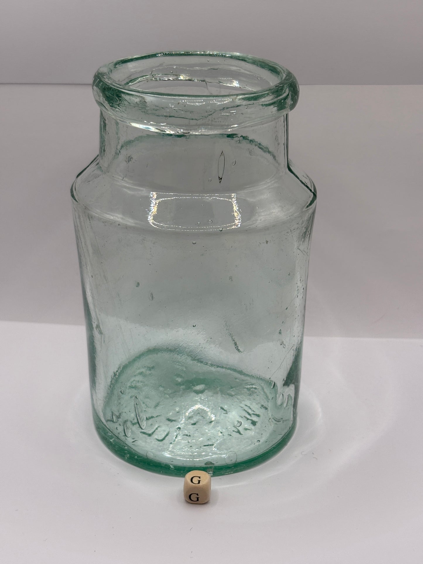 Old 2lb aqua glass pickle jar, preserve jar (G)