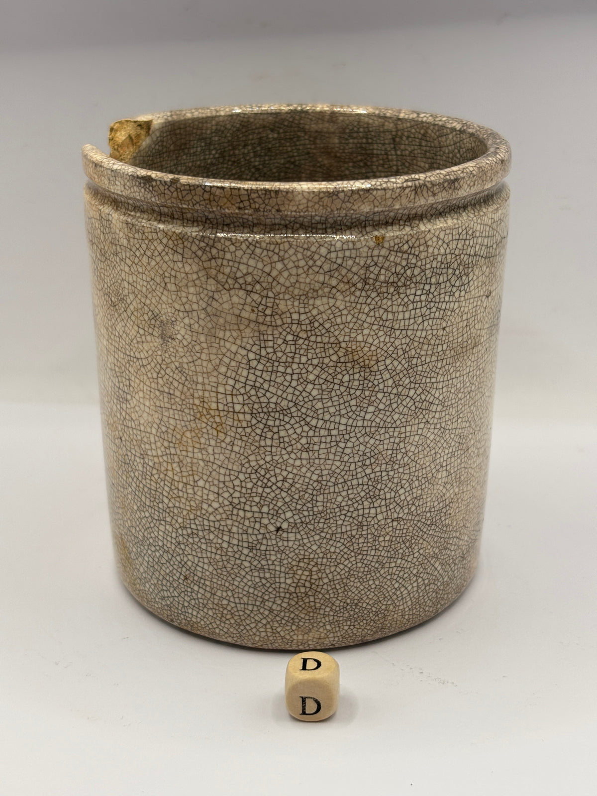 Old 1lb stoneware marmalade pot, James Keiller Dundee marmalade (D) damaged