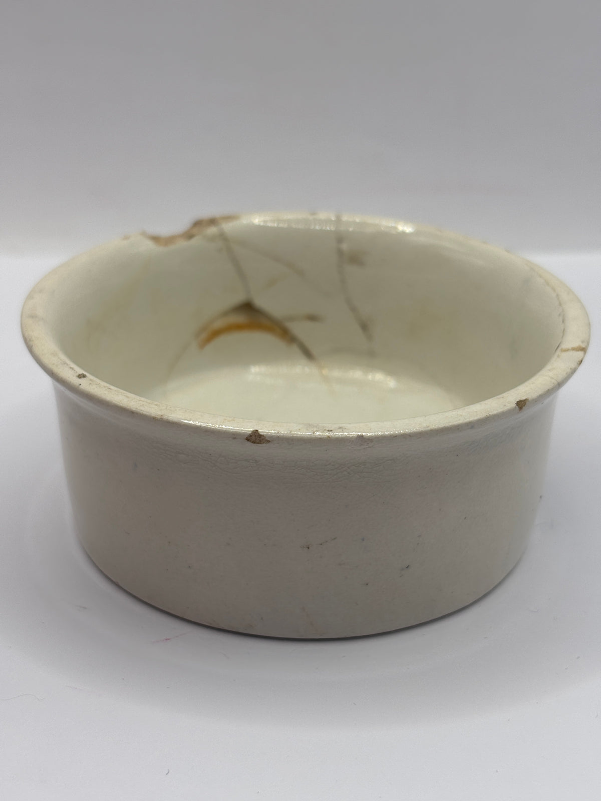 Old advertising meat paste pot, mrs moors. Damaged