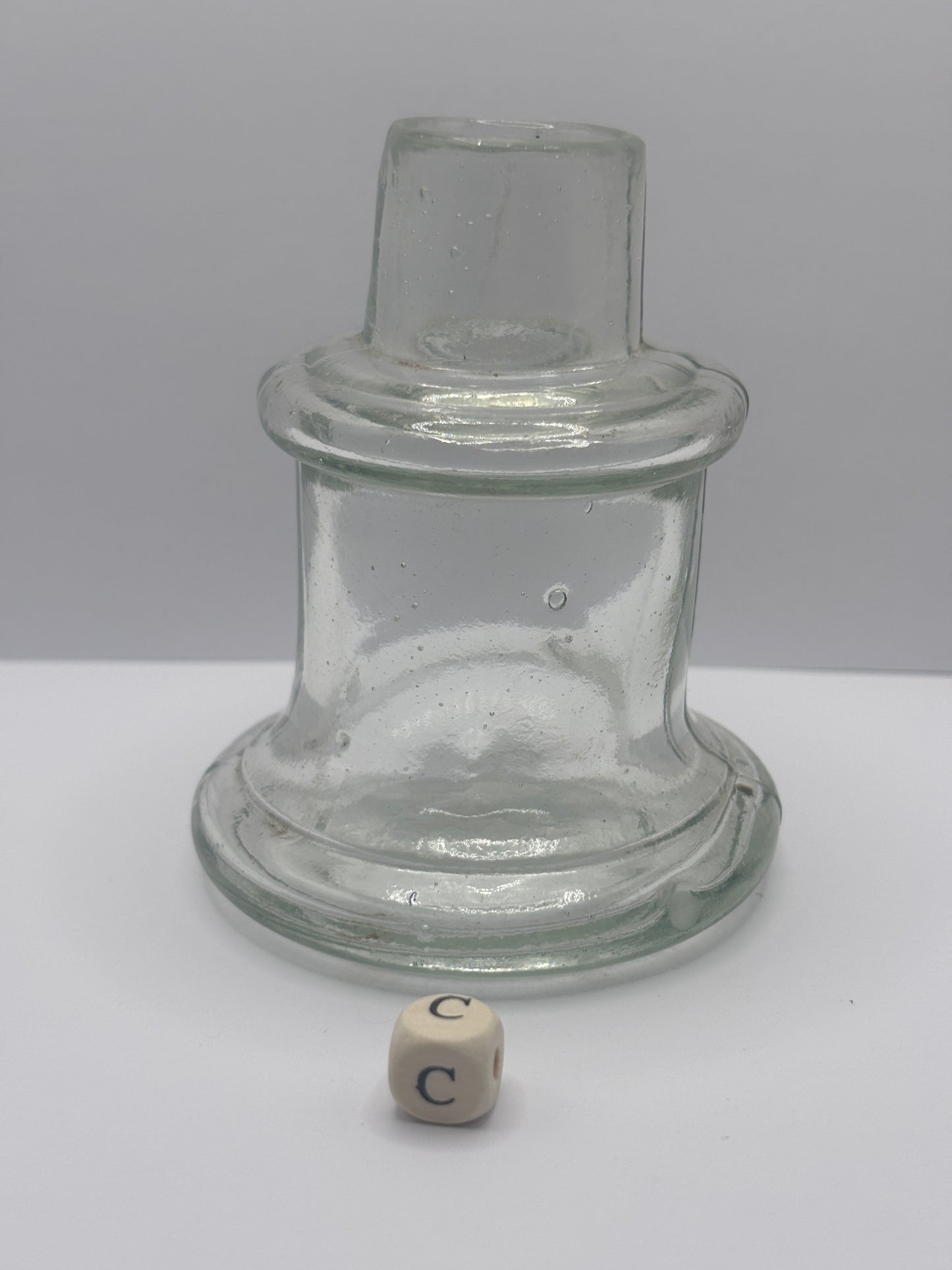 Large clear glass inkwell, ink bottle (c)