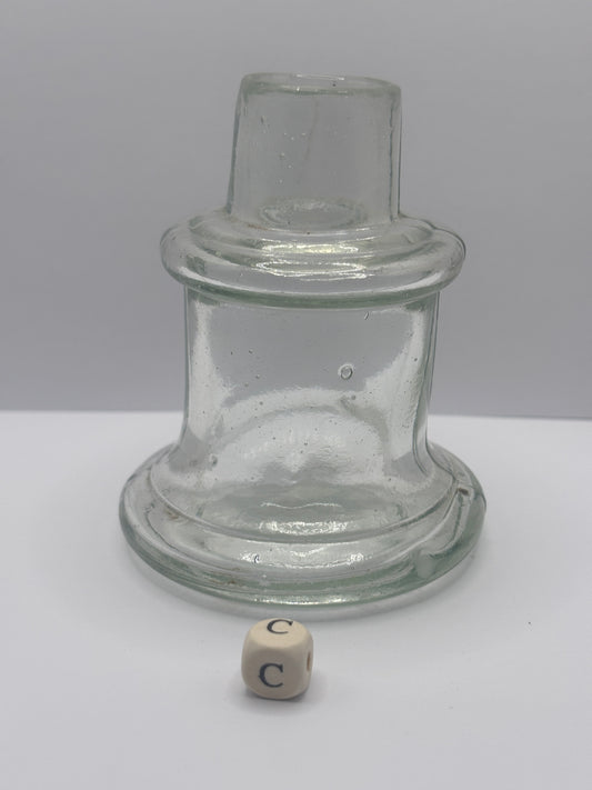 Large clear glass inkwell, ink bottle (c)