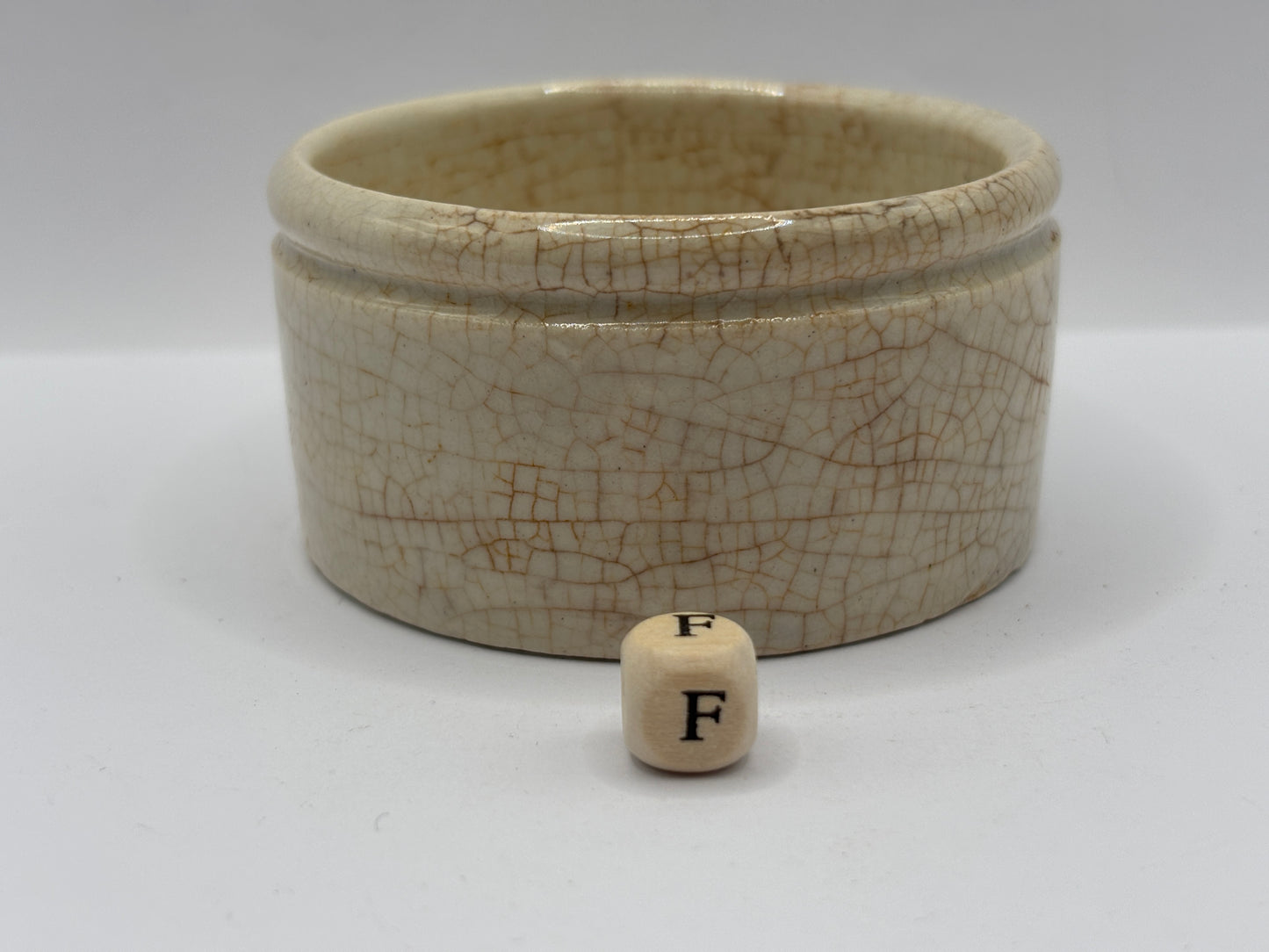 Old stained & crazed meat paste pot (F)