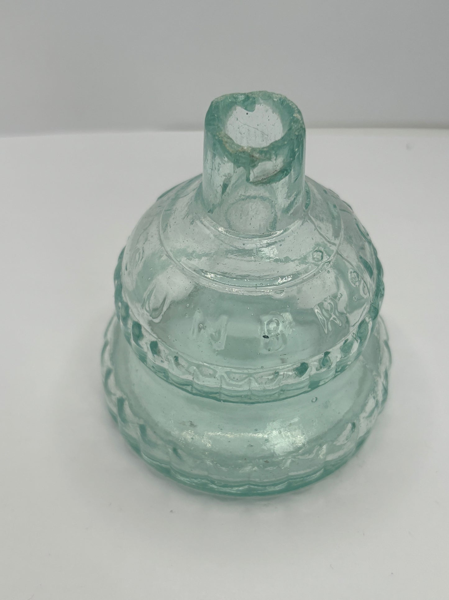 Small aqua Sunbright glass oil lamp