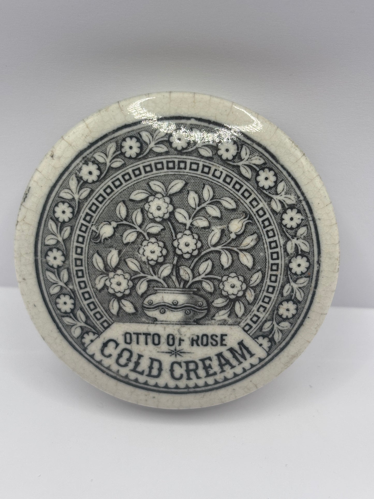 Old otto of rose cold cream advertising lid, pot lid