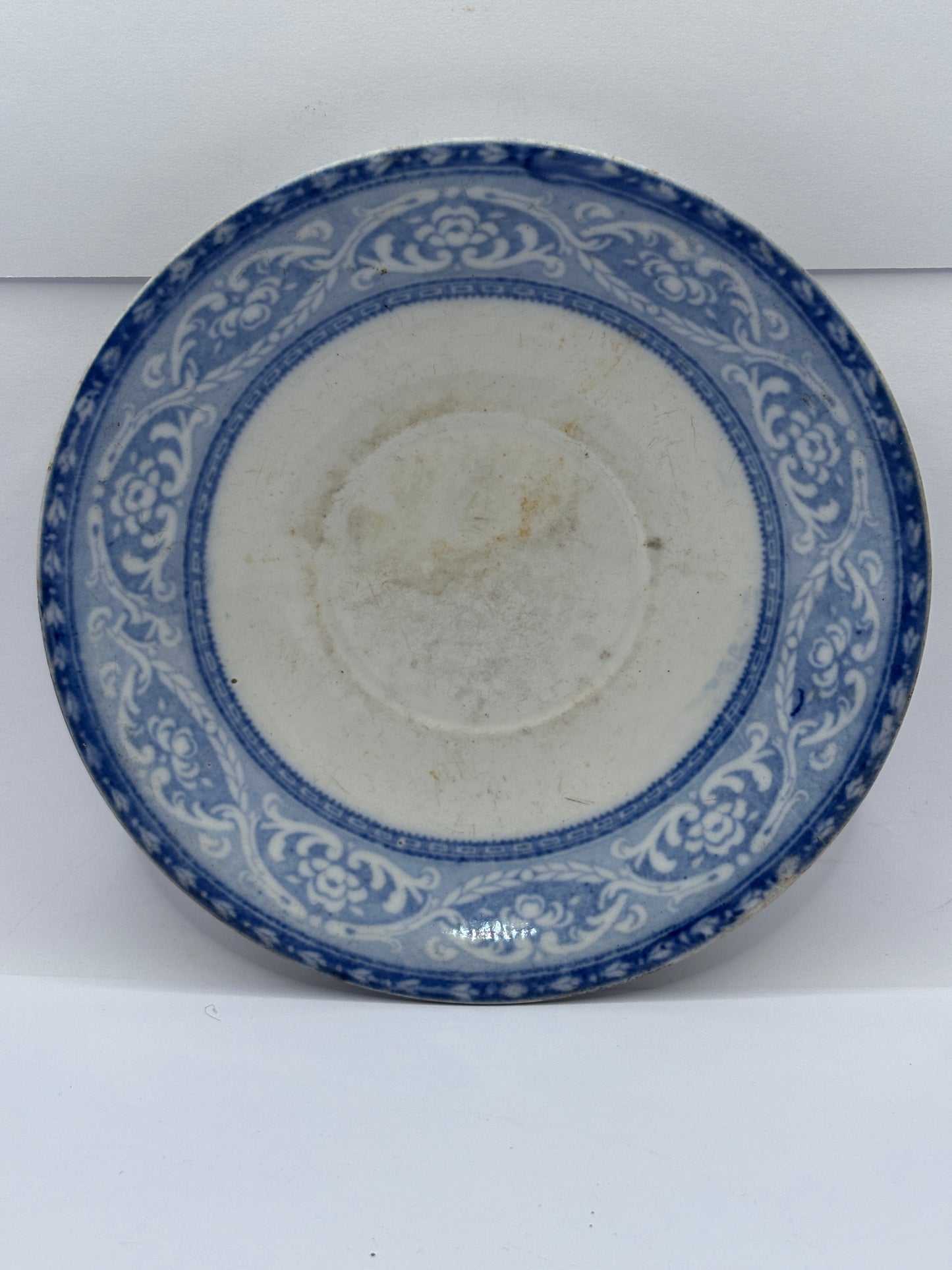 4 old blue and white transferred stoneware plates