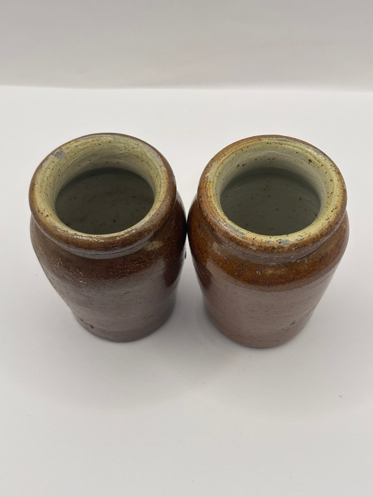 2 old small brown stoneware cream pots