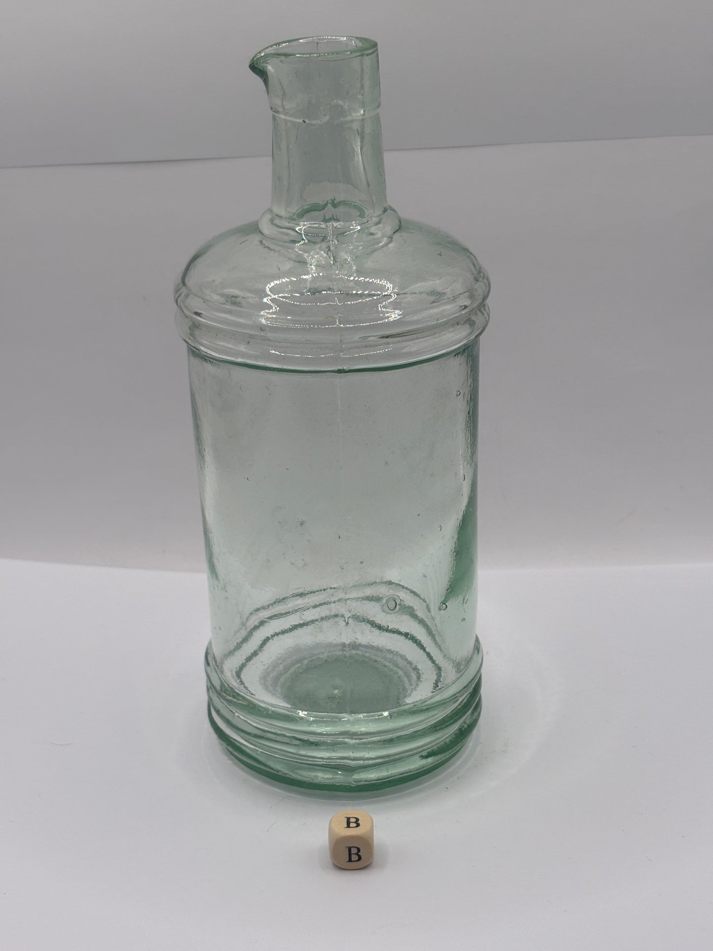 Old tall aqua glass pouring ink, inkwell (B)