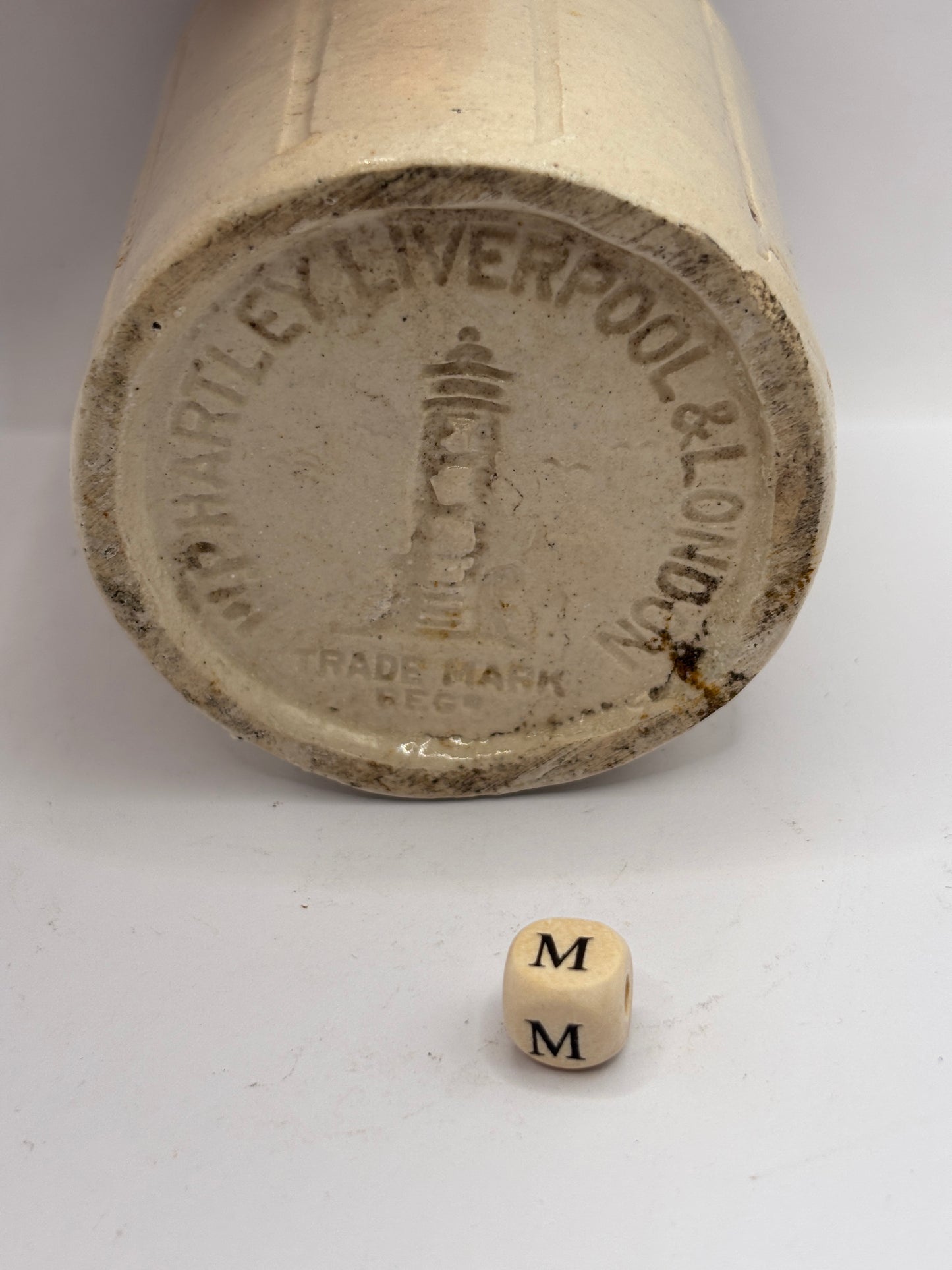 Old small ribbed stoneware jam pot (M) Hartleys