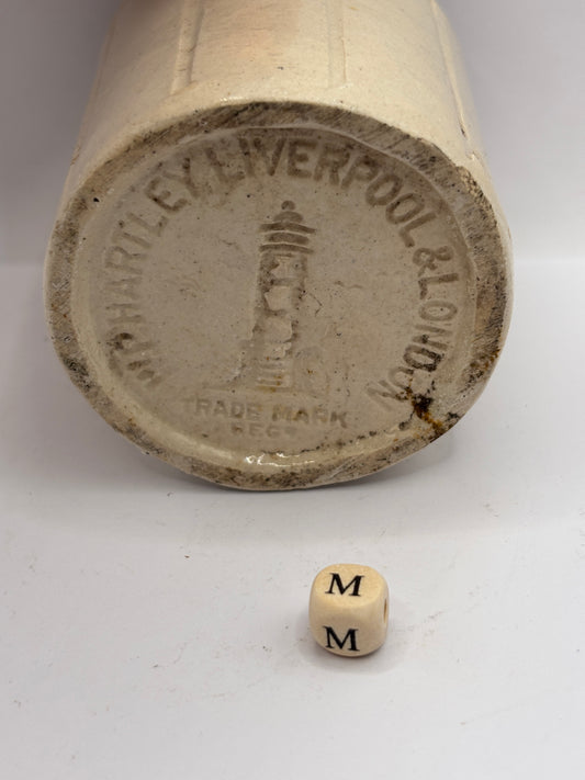 Old small ribbed stoneware jam pot (M) Hartleys