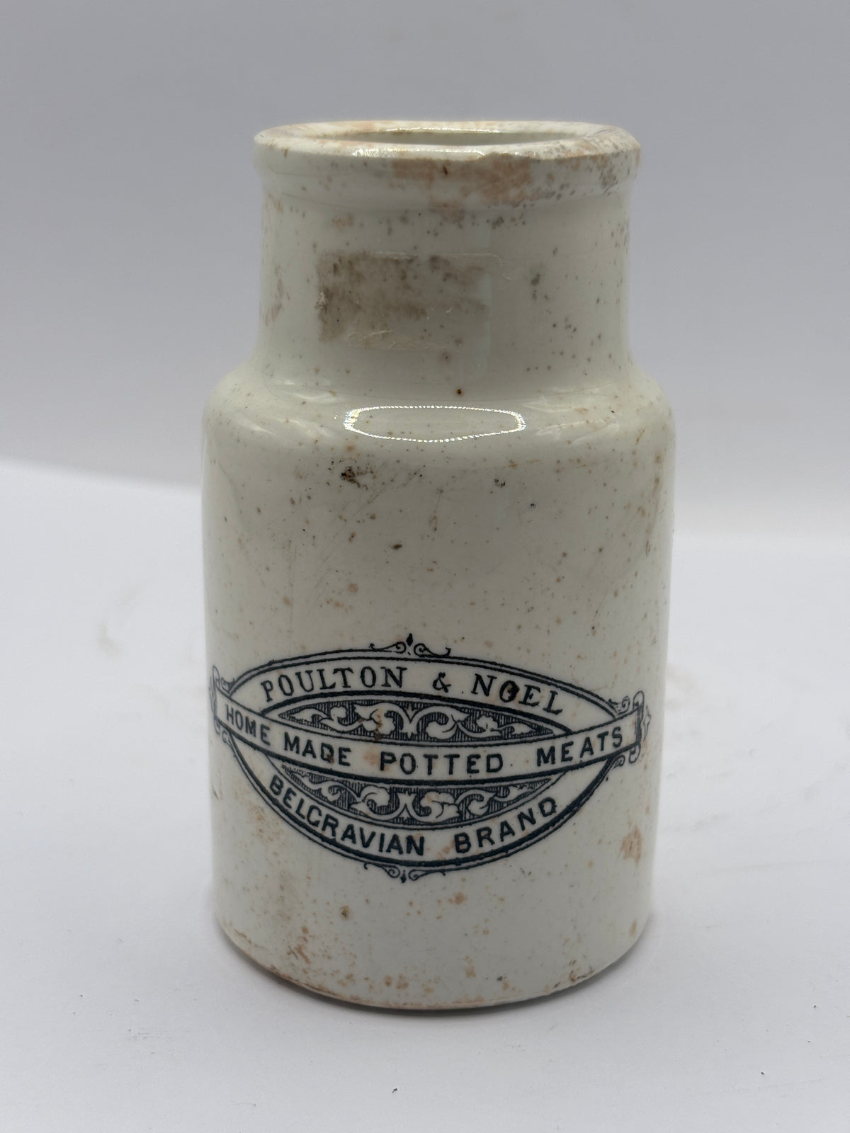 Old advertising potted meat jar, Poulton & noel home made potted meats