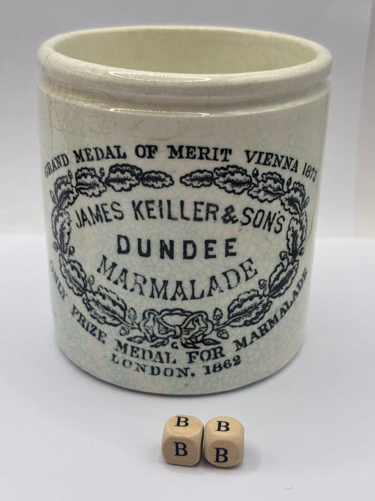 Old 1lb stoneware marmalade pot, James Keiller Dundee marmalade (BB)