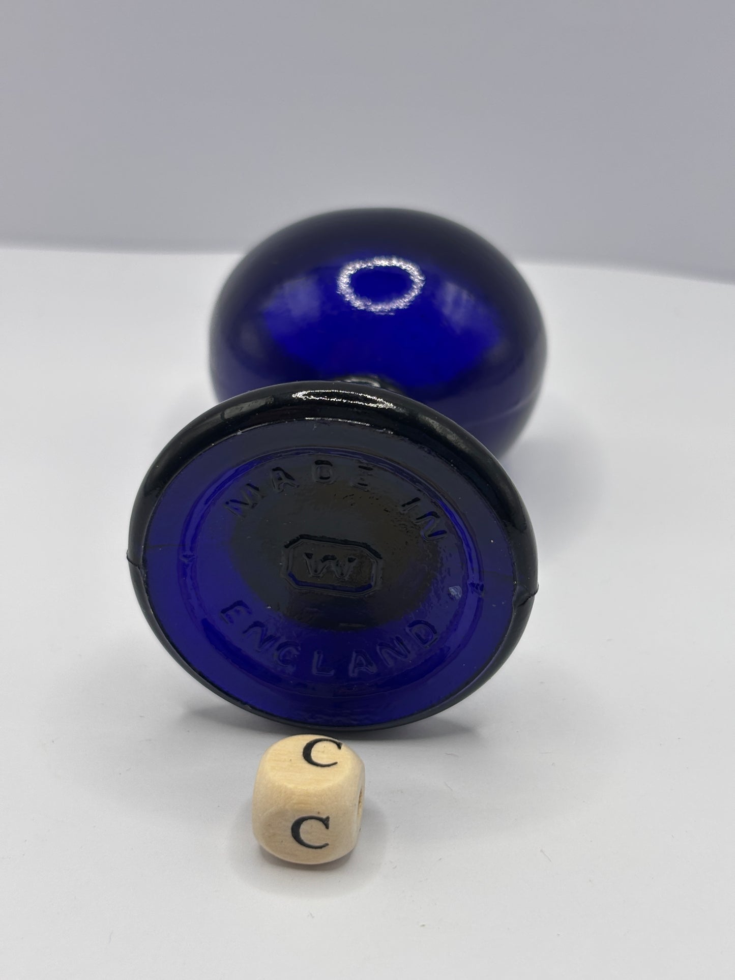 Old blue glass eye bath (c)