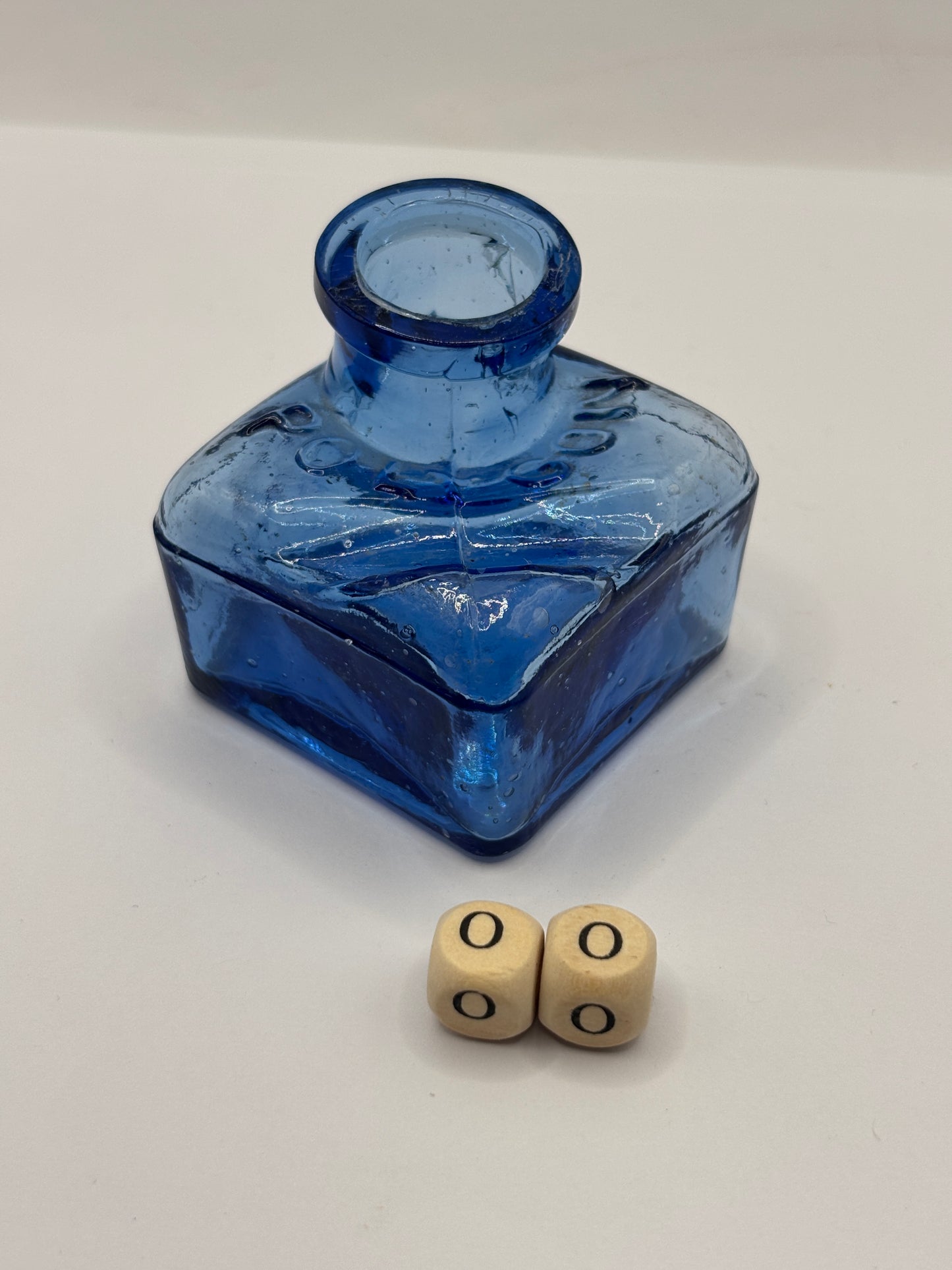 Old blue glass Polygon ink, ink bottle. Inkwell (PP)