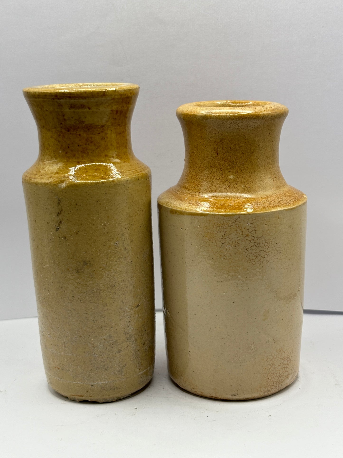 2 old stoneware blacking pots