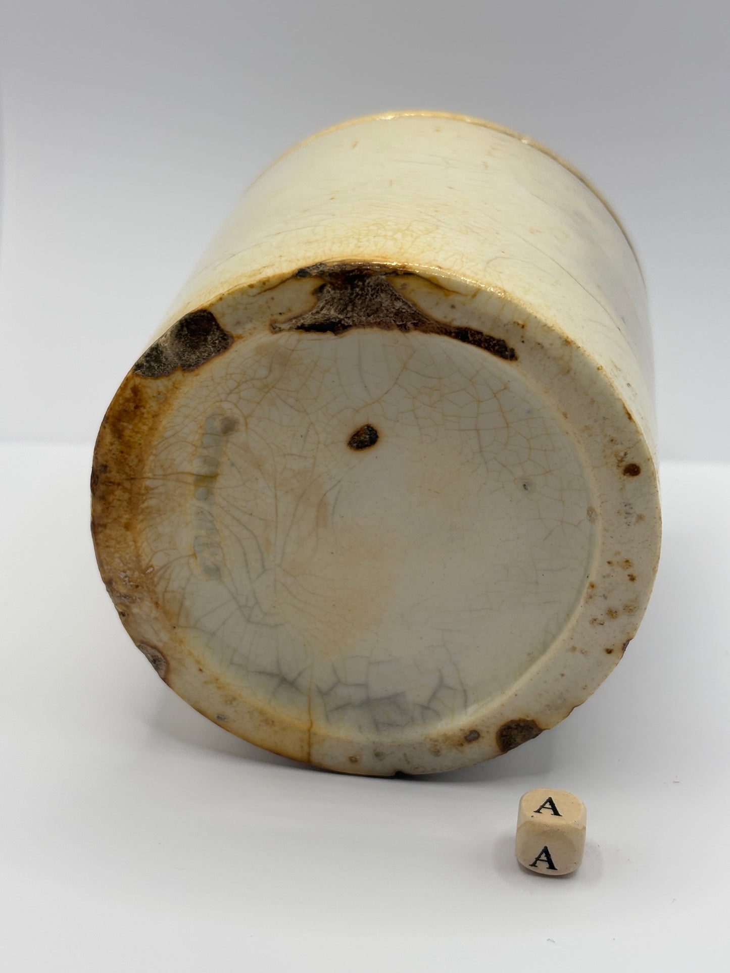 Old stained & crazed marmalade jar (a)