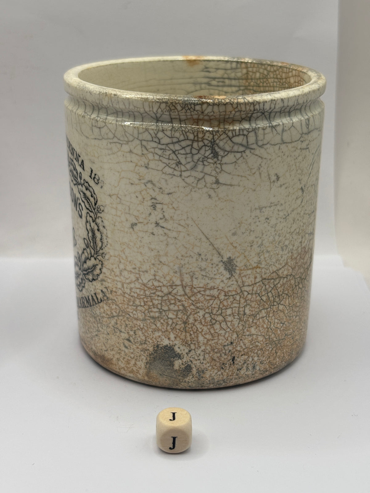 Old 1lb stoneware marmalade pot, James Keiller Dundee marmalade (J)