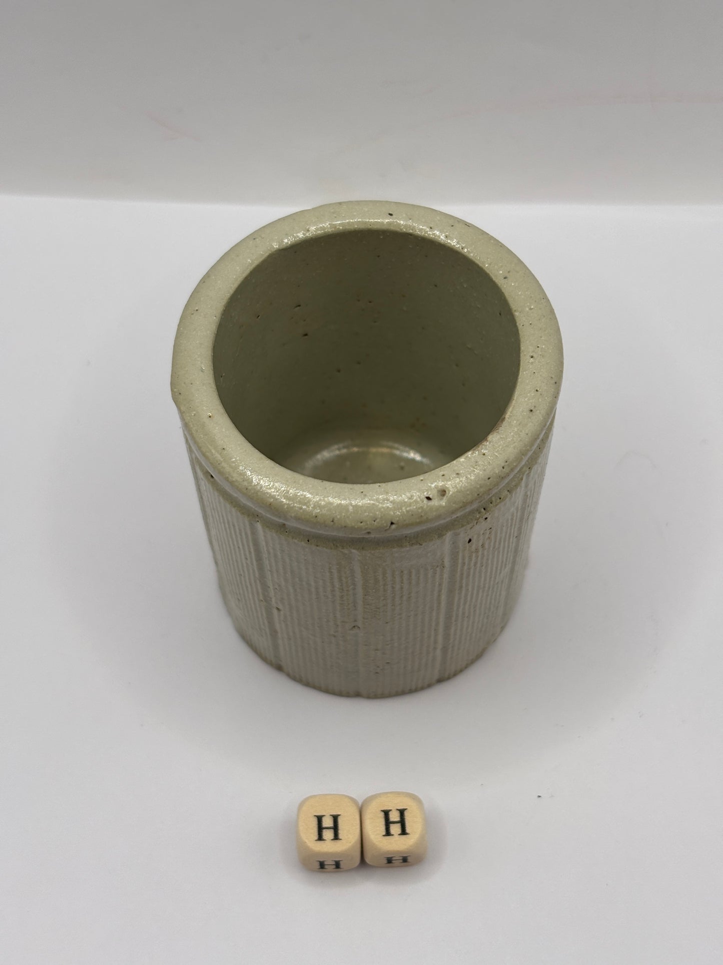 Old mini ribbed stoneware jam pot (HH)