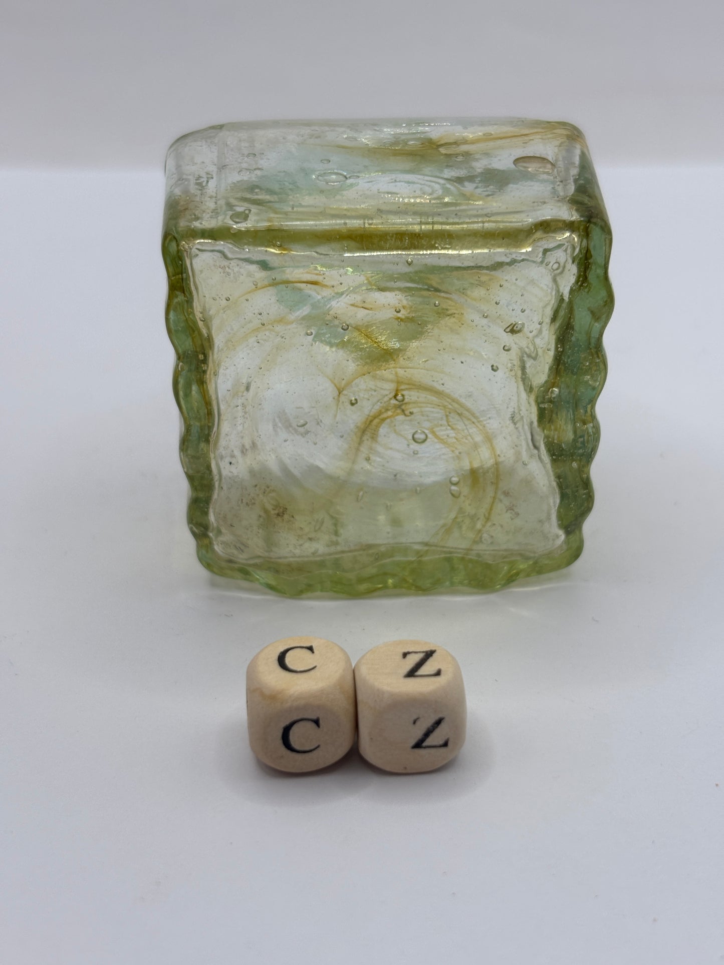 Old glass inkwell with swirls, penny ink, ink bottle (cz)