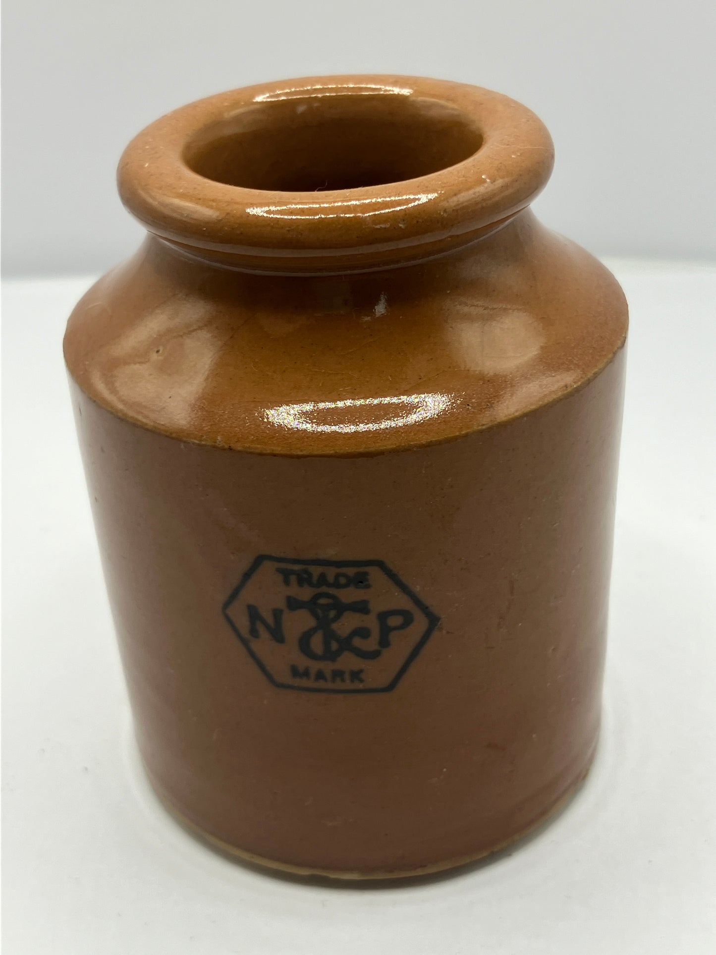 Brown stoneware mustard pot